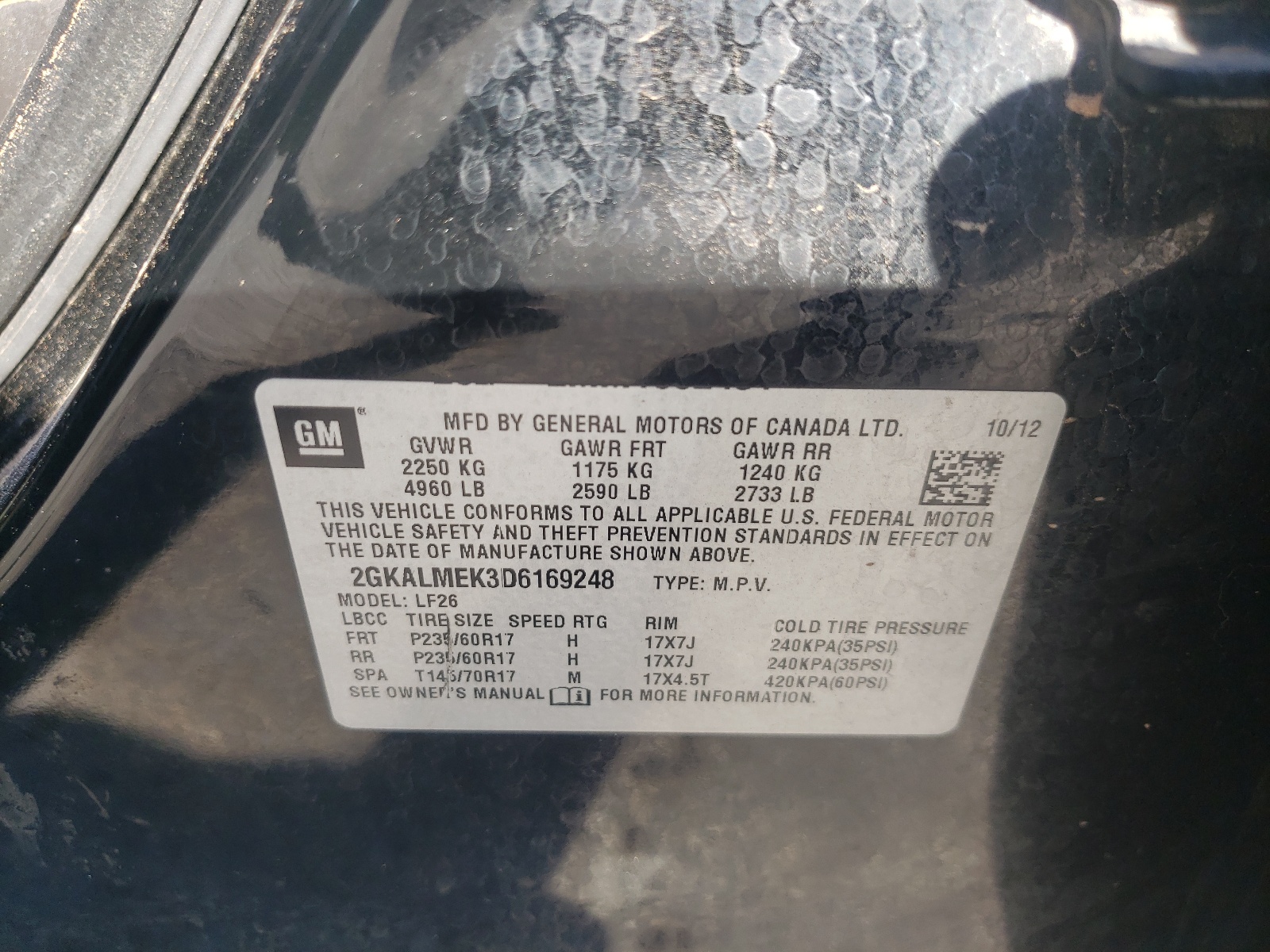 Zdjęcie 10 z aukcji – 2013 GMC TERRAIN SL z VIN 2GKALMEK3D6169248