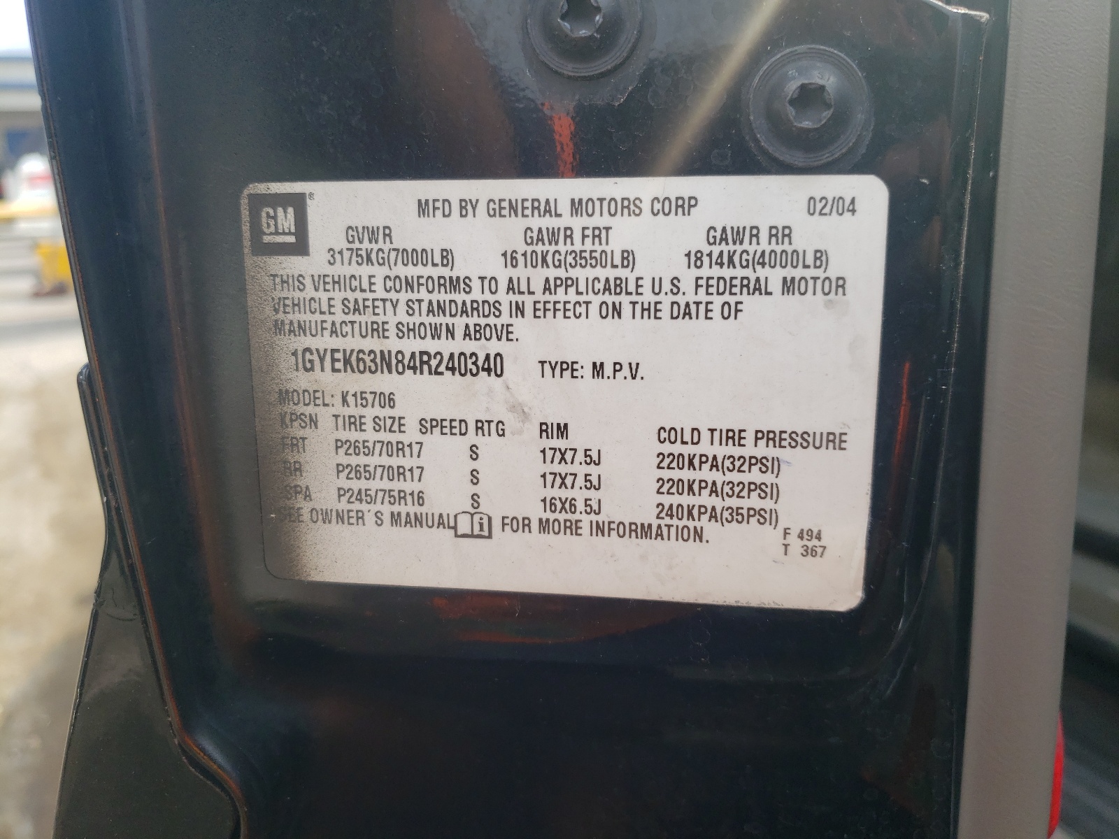 Photo 10 from auction – 2004 CADILLAC ESCALADE L with VIN 1GYEK63N84R240340