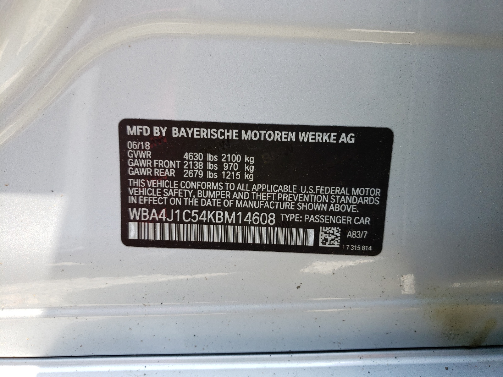 Photo 10 from auction – 2019 BMW 430I GRAN with VIN WBA4J1C54KBM14608