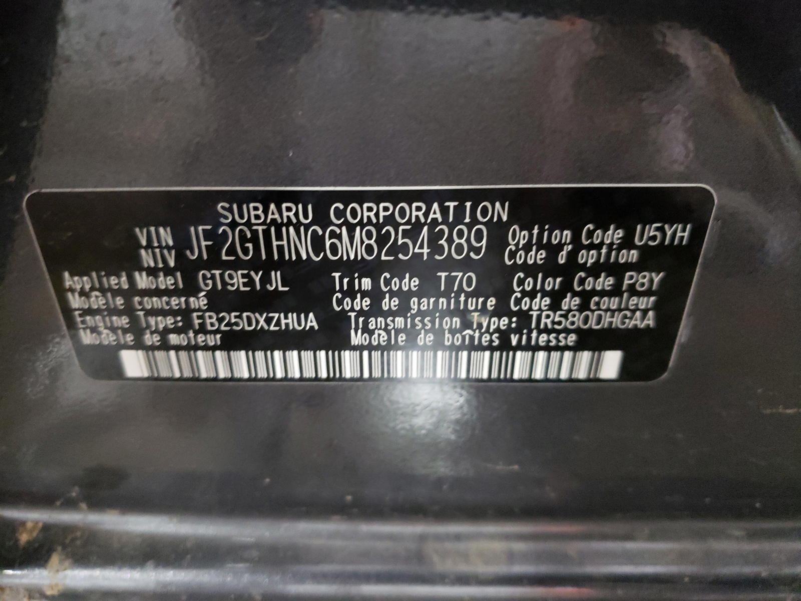 Photo 10 from auction – 2021 SUBARU CROSSTREK with VIN JF2GTHNC6M8254389