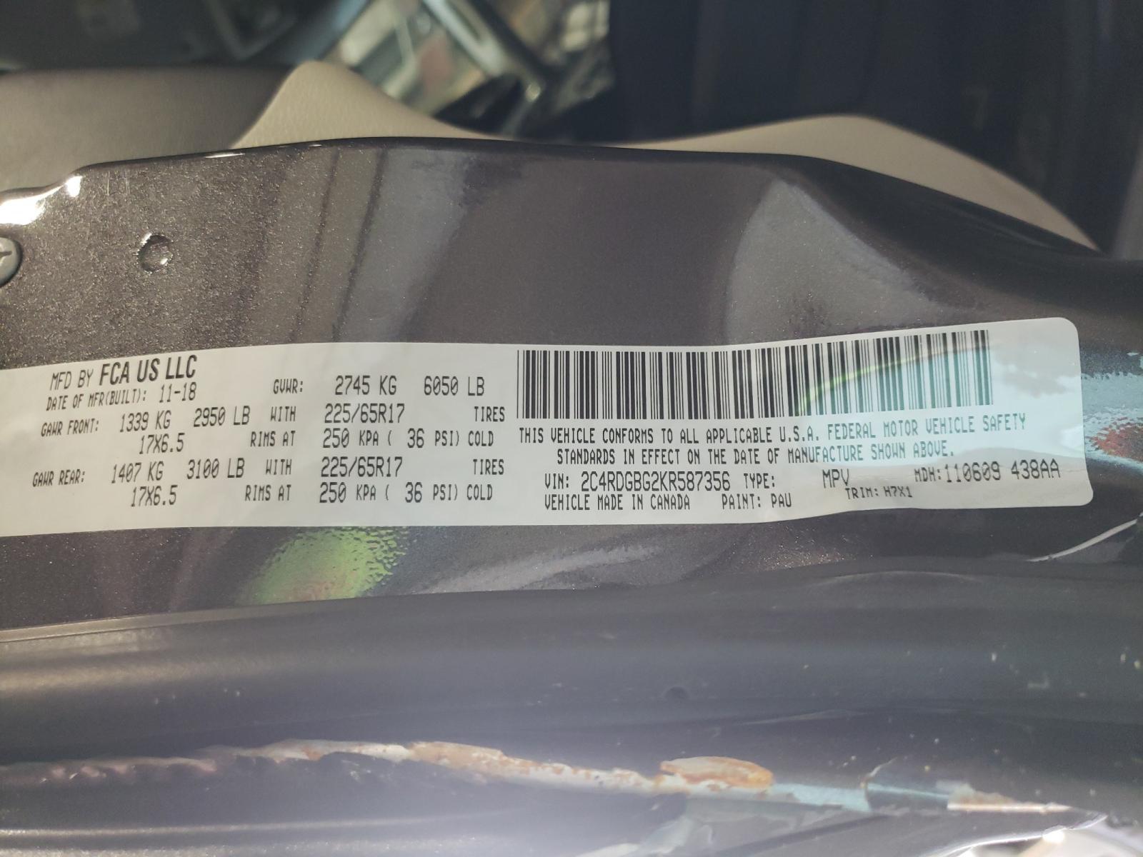 Photo 10 from auction – 2019 DODGE GRAND CARA with VIN 2C4RDGBG2KR587356
