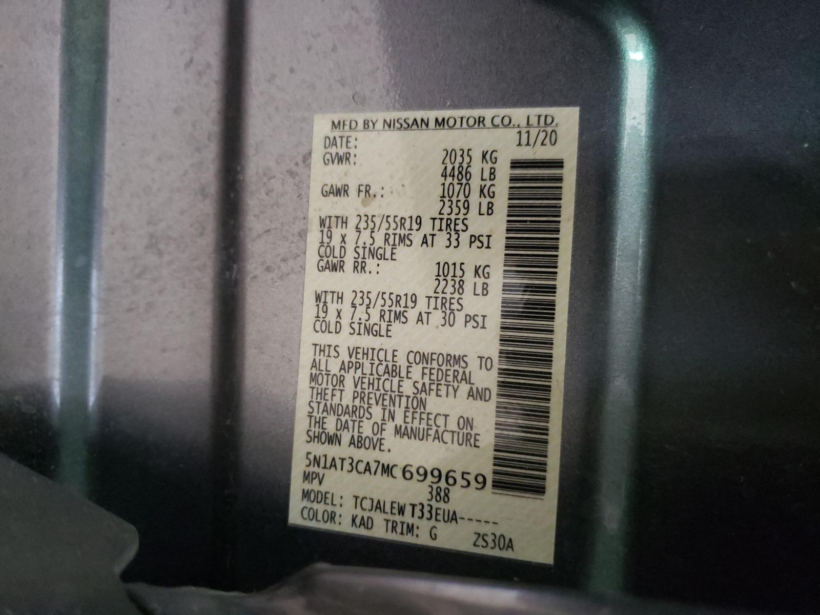 Photo 10 from auction – 2021 NISSAN ROGUE SL with VIN 5N1AT3CA7MC699659