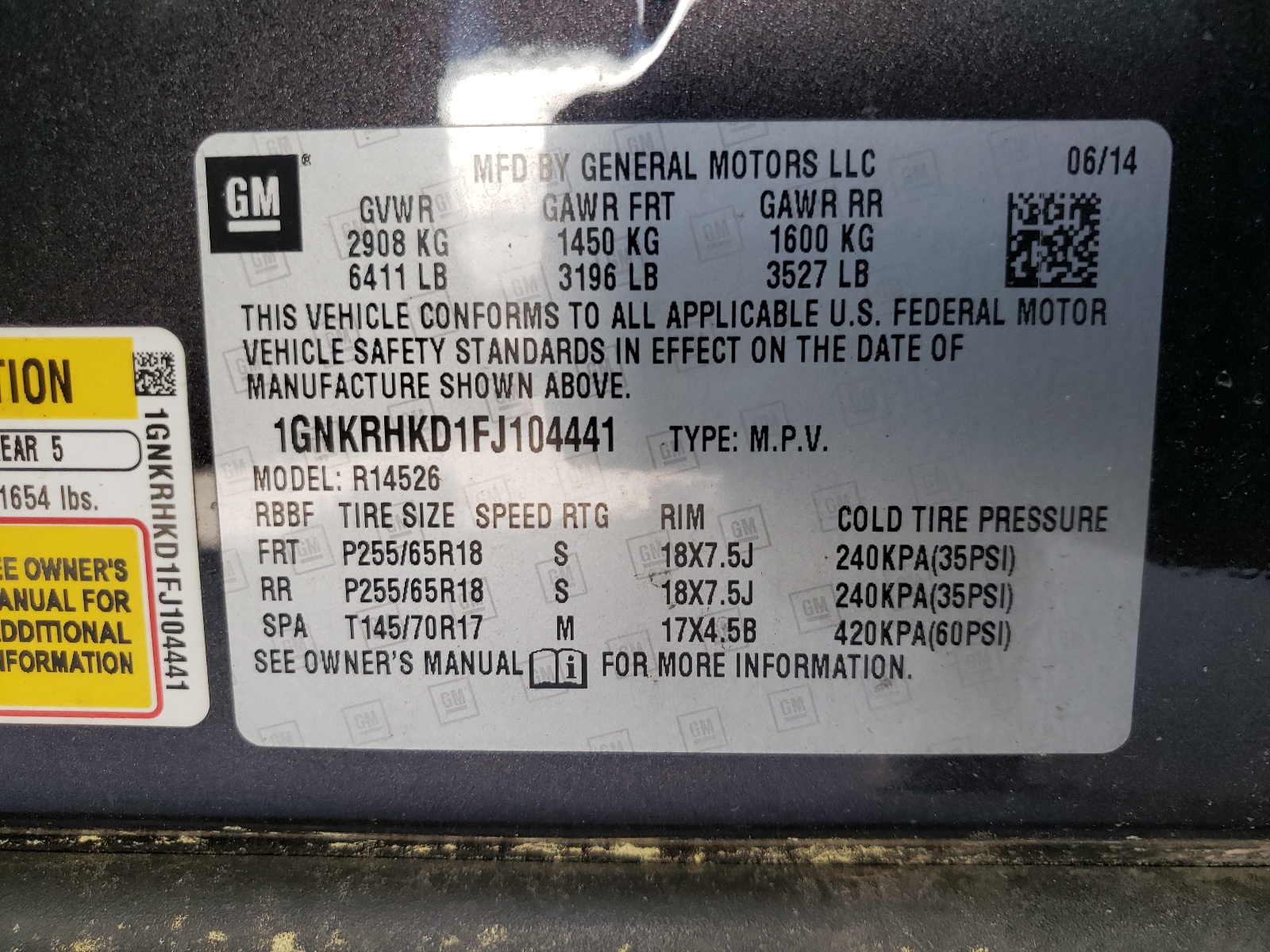 Photo 10 from auction – 2015 CHEVROLET TRAVERSE L with VIN 1GNKRHKD1FJ104441