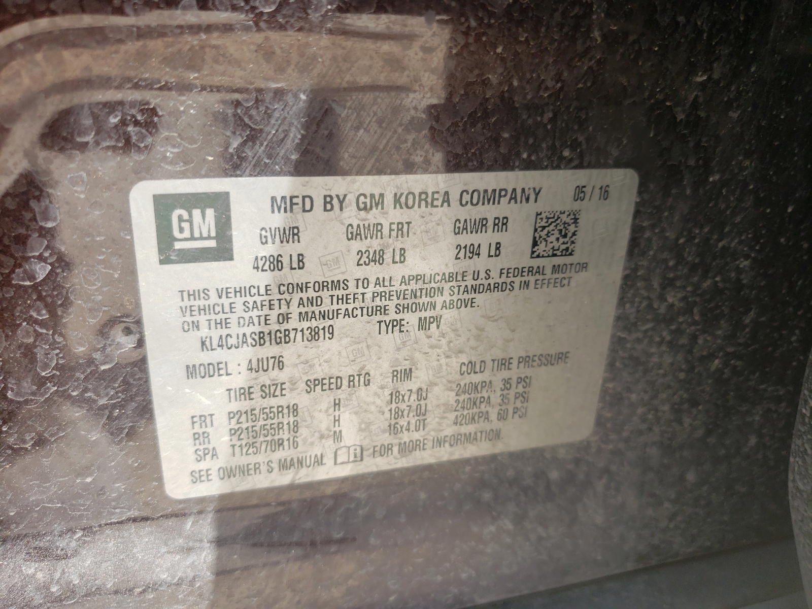 Photo 10 from auction – 2016 BUICK ENCORE with VIN KL4CJASB1GB713819