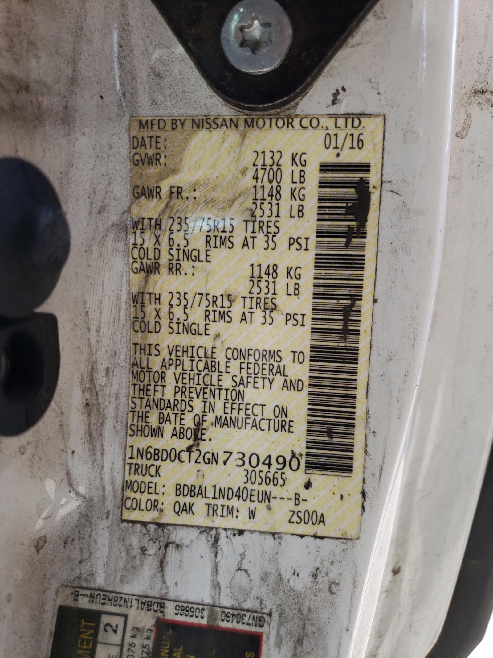 Photo 10 from auction – 2016 NISSAN FRONTIER S with VIN 1N6BD0CT2GN730490
