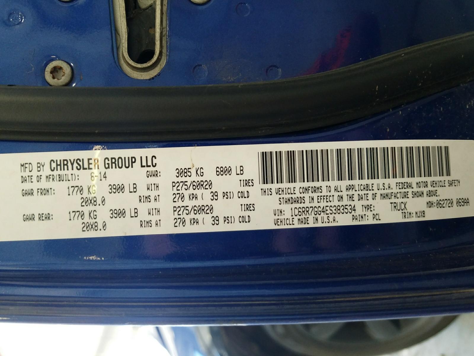 Photo 10 from auction – 2014 RAM 1500 SLT with VIN 1C6RR7GG4ES383534