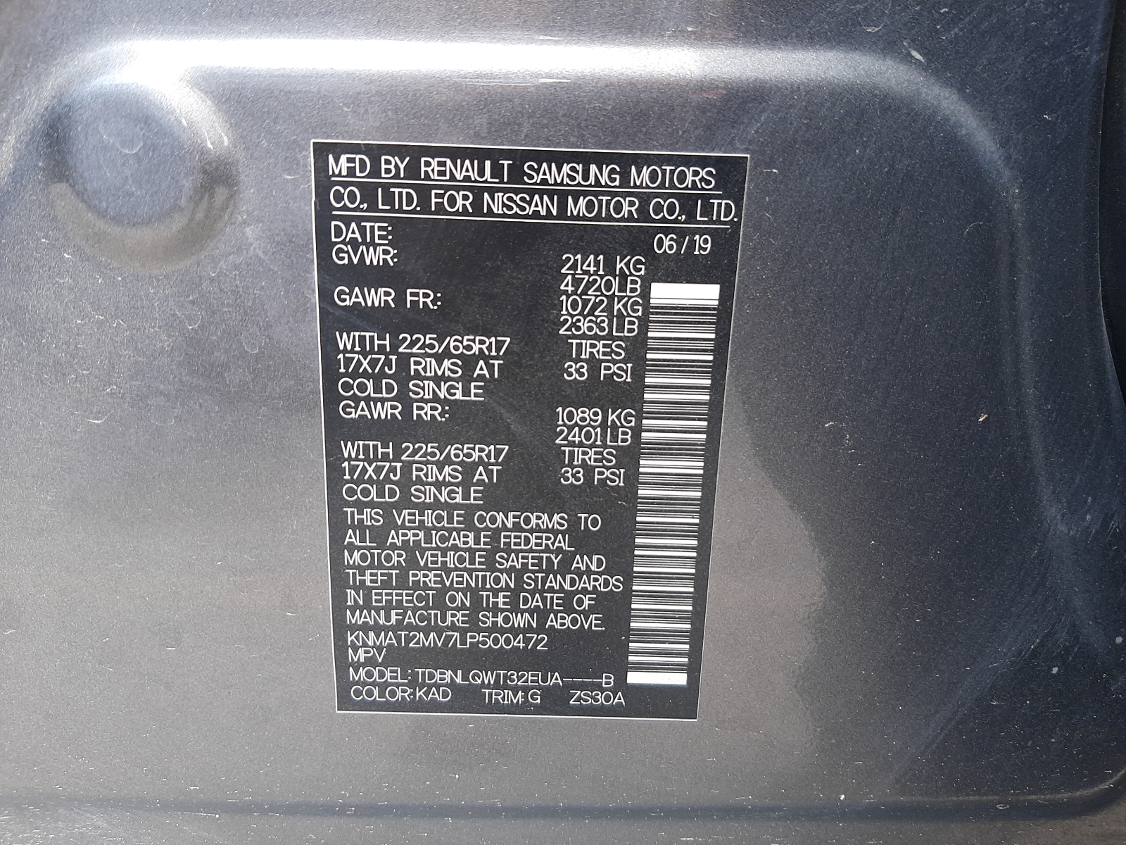Photo 10 from auction – 2020 NISSAN ROGUE S with VIN KNMAT2MV7LP500472