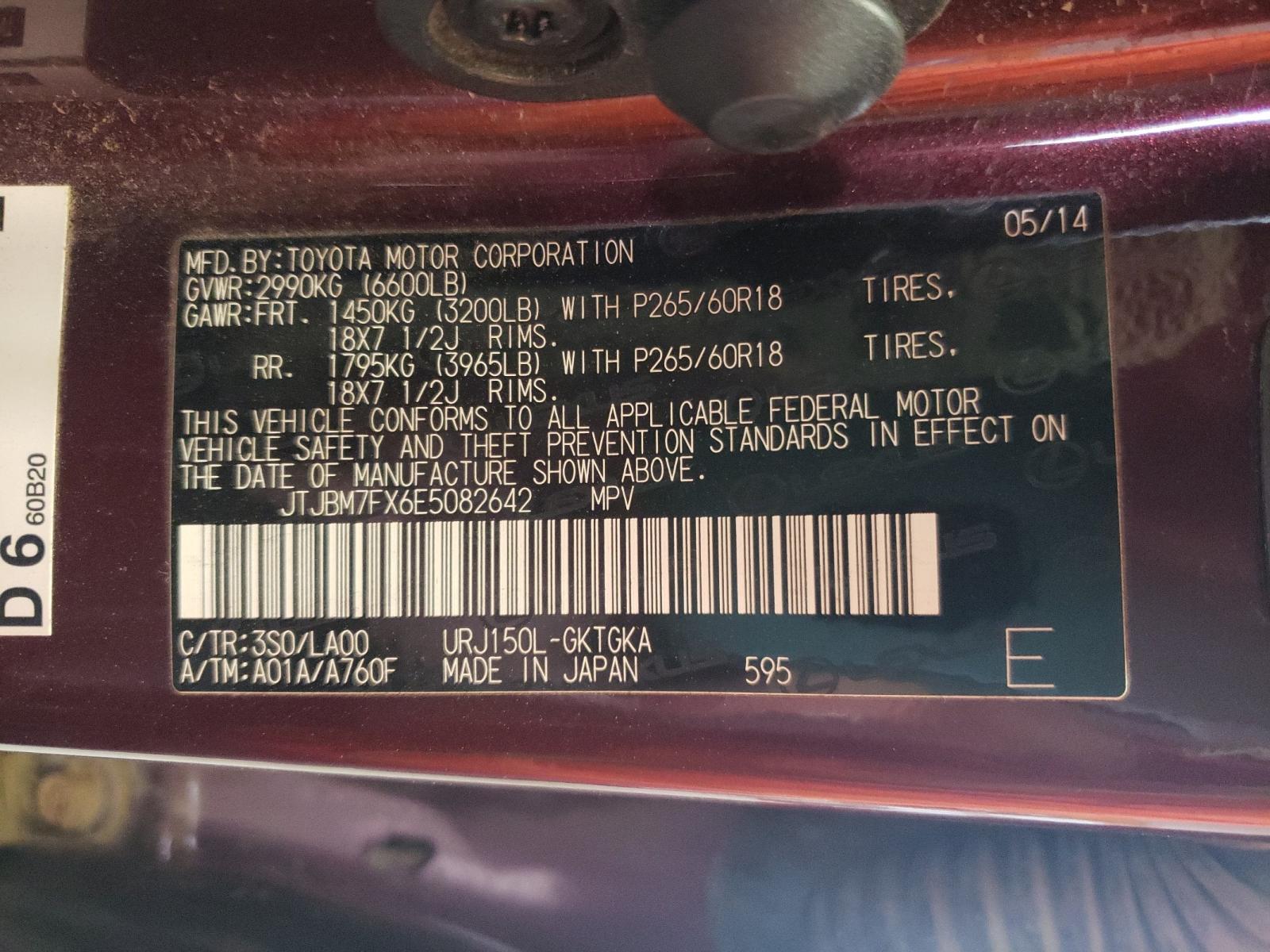 Photo 10 from auction – 2014 LEXUS GX 460 with VIN JTJBM7FX6E5082642