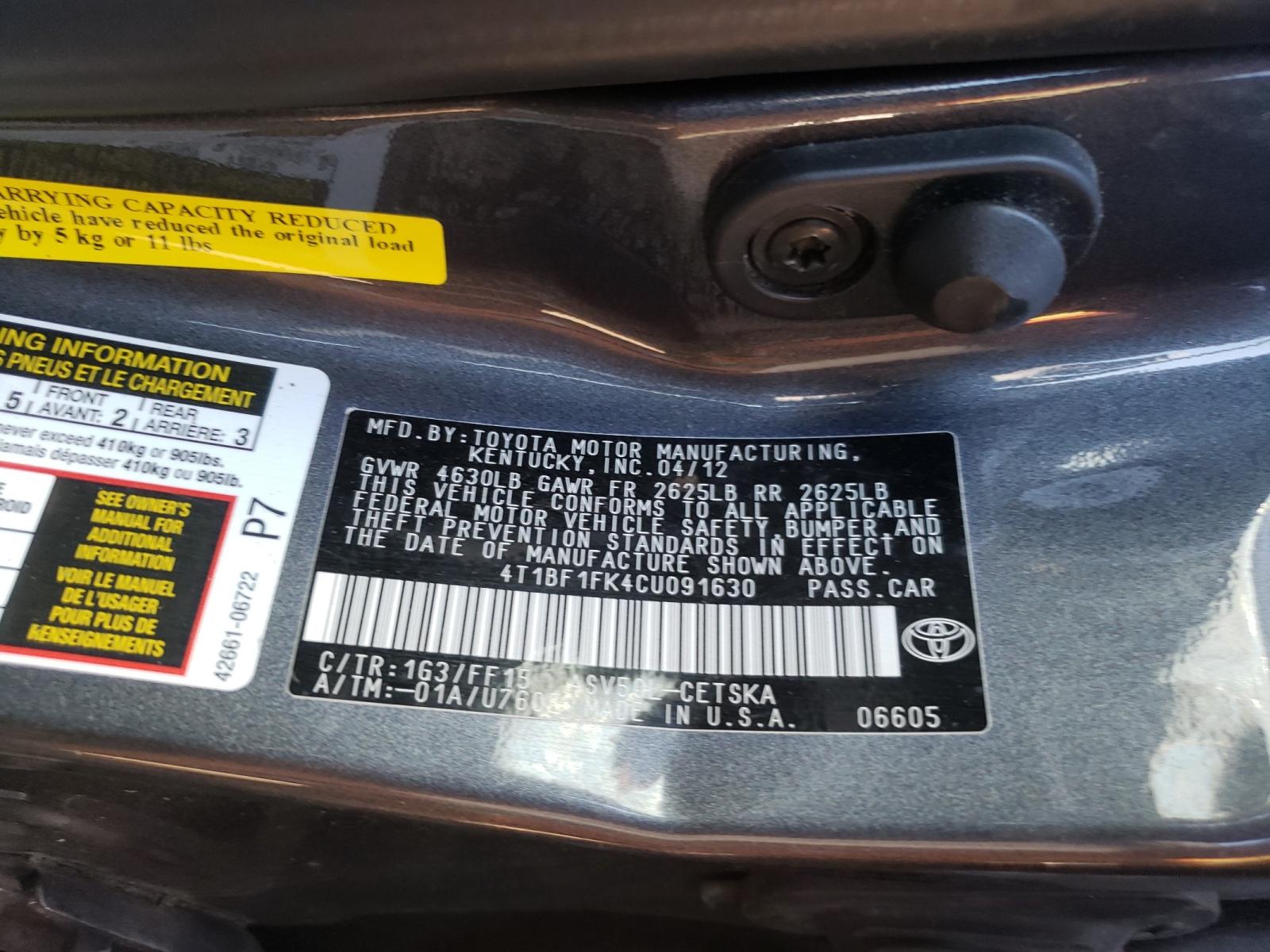 Foto 10 de la subasta – 2012 TOYOTA CAMRY BASE con VIN 4T1BF1FK4CU091630