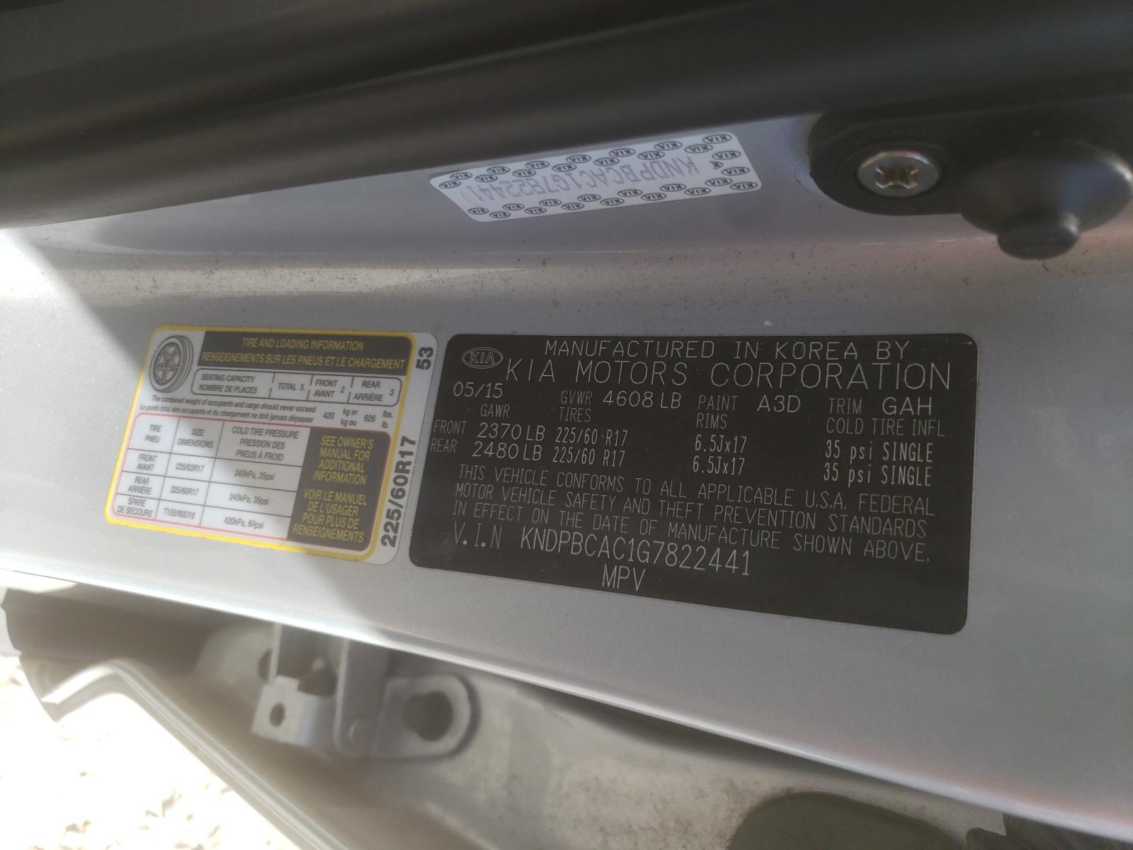 Photo 10 from auction – 2016 KIA SPORTAGE with VIN KNDPBCAC1G7822441