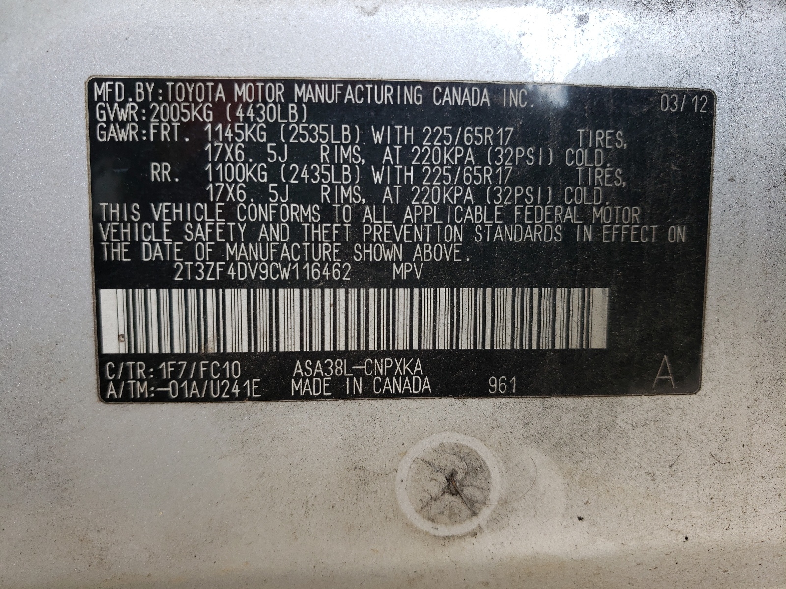 Zdjęcie 10 z aukcji – 2012 TOYOTA RAV4 z VIN 2T3ZF4DV9CW116462