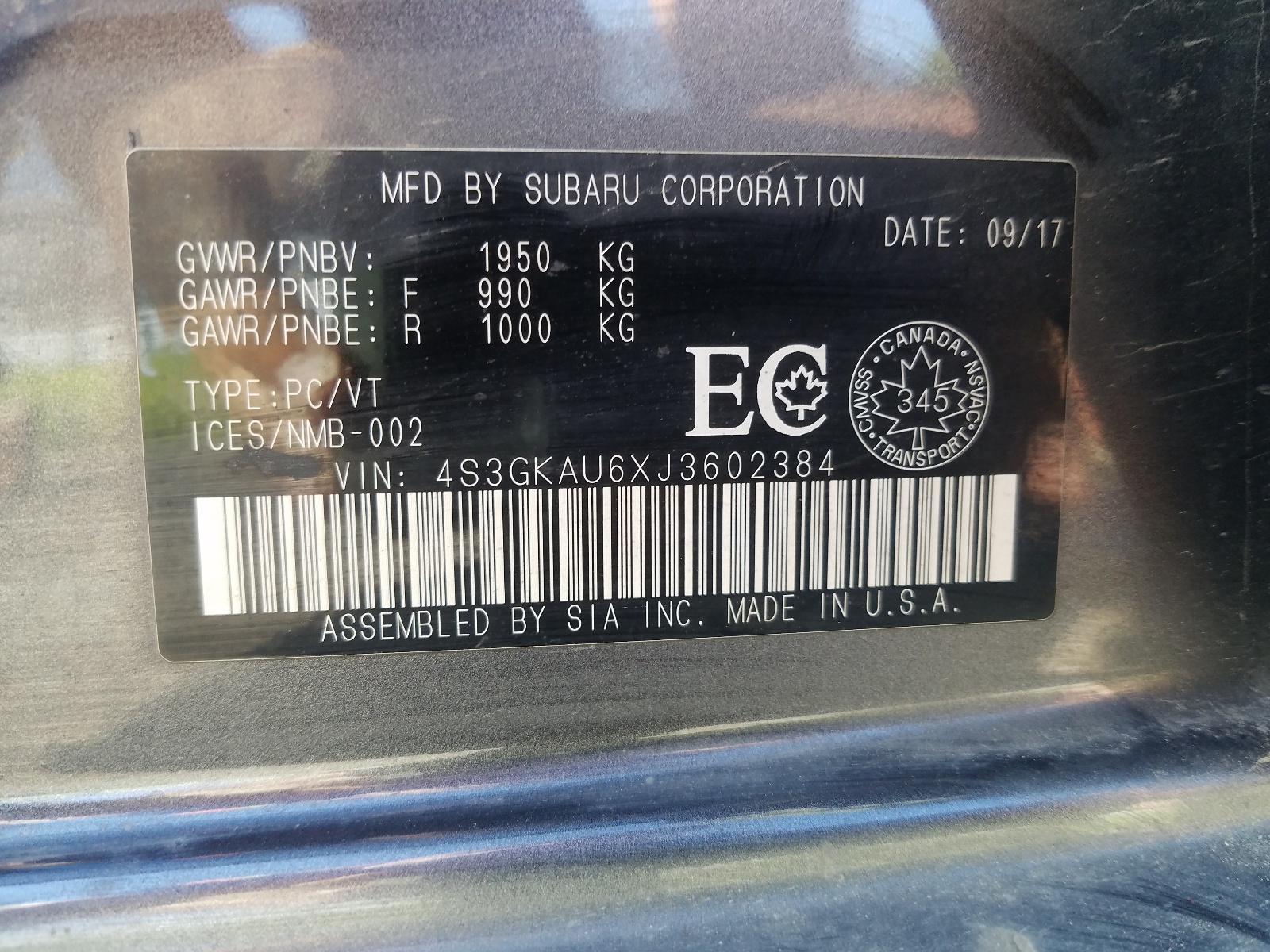 Photo 10 from auction – 2018 SUBARU IMPREZA LI with VIN 4S3GKAU6XJ3602384
