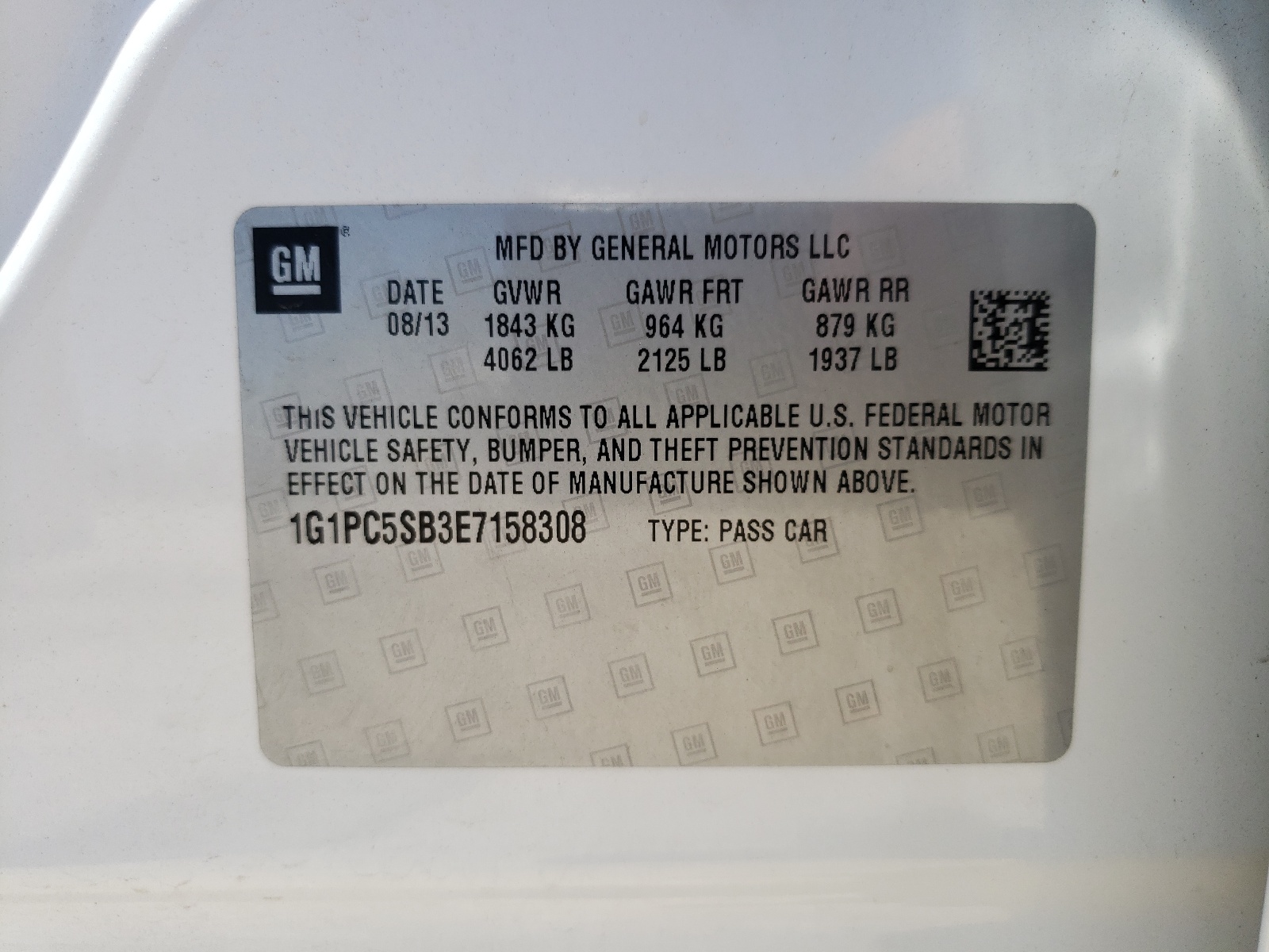 Photo 10 from auction – 2014 CHEVROLET CRUZE LT with VIN 1G1PC5SB3E7158308