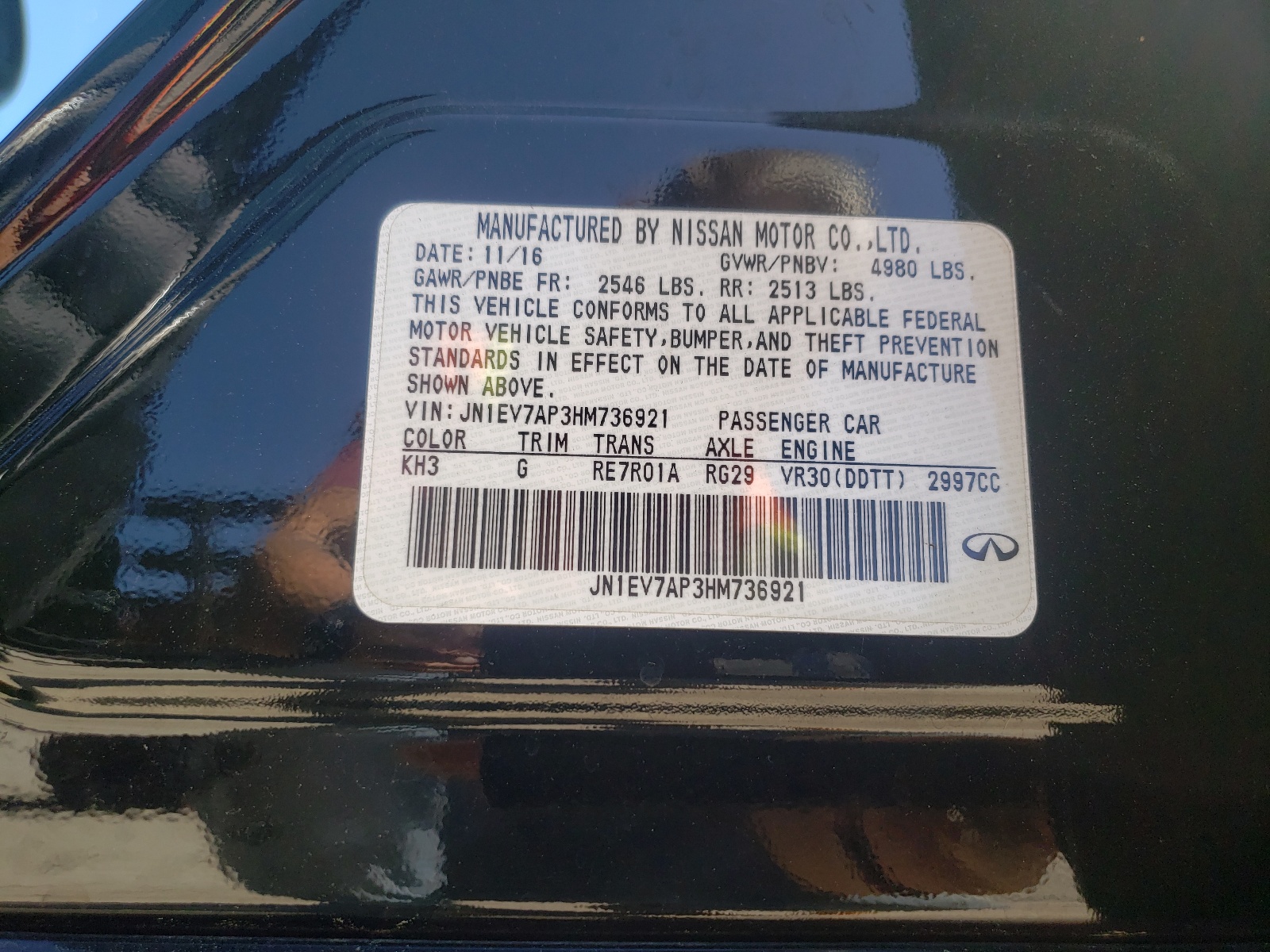 Photo 10 from auction – 2017 INFINITI Q50 PREMIU with VIN JN1EV7AP3HM736921