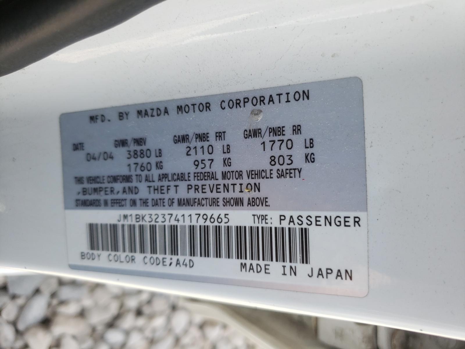 Photo 10 from auction – 2004 MAZDA 3 S with VIN JM1BK323741179665