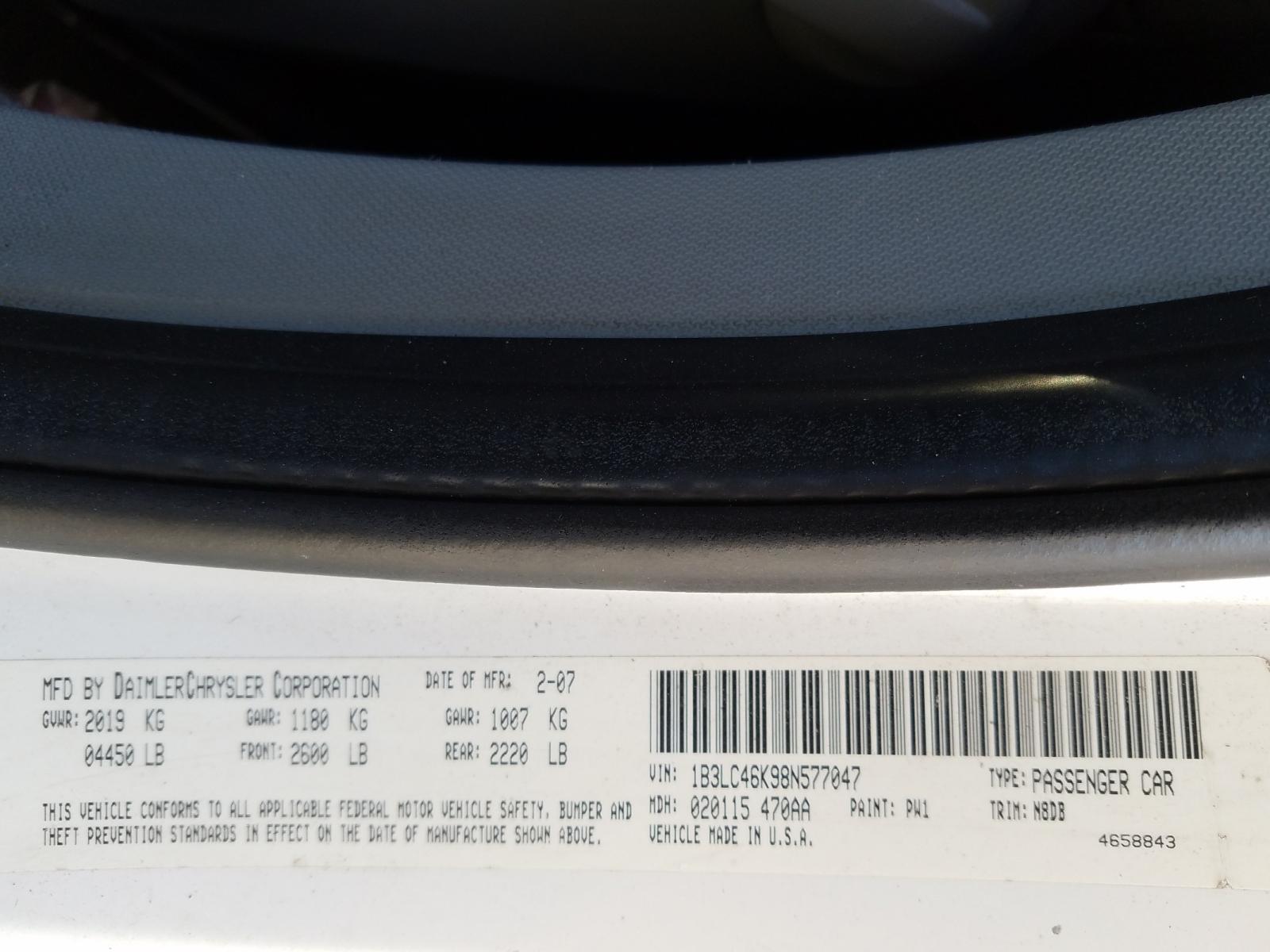 Photo 10 from auction – 2008 DODGE AVENGER SE with VIN 1B3LC46K98N577047