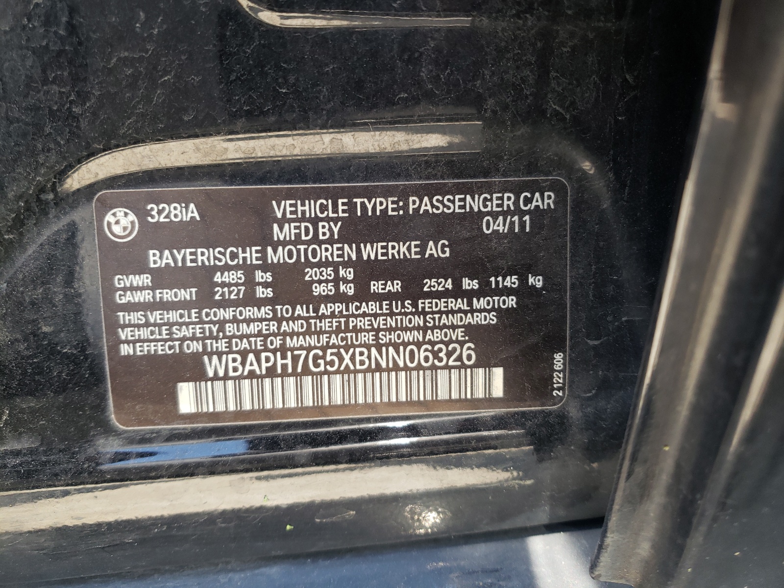 Photo 10 from auction – 2011 BMW 328 I with VIN WBAPH7G5XBNN06326