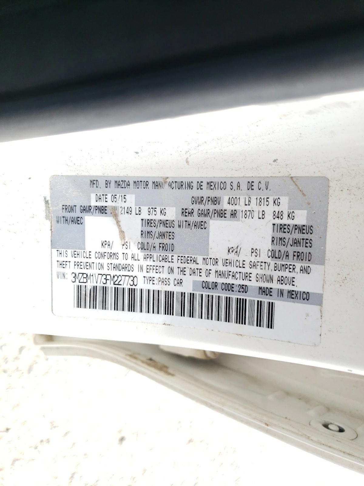 Photo 10 from auction – 2015 MAZDA 3 TOURING with VIN 3MZBM1V73FM227730