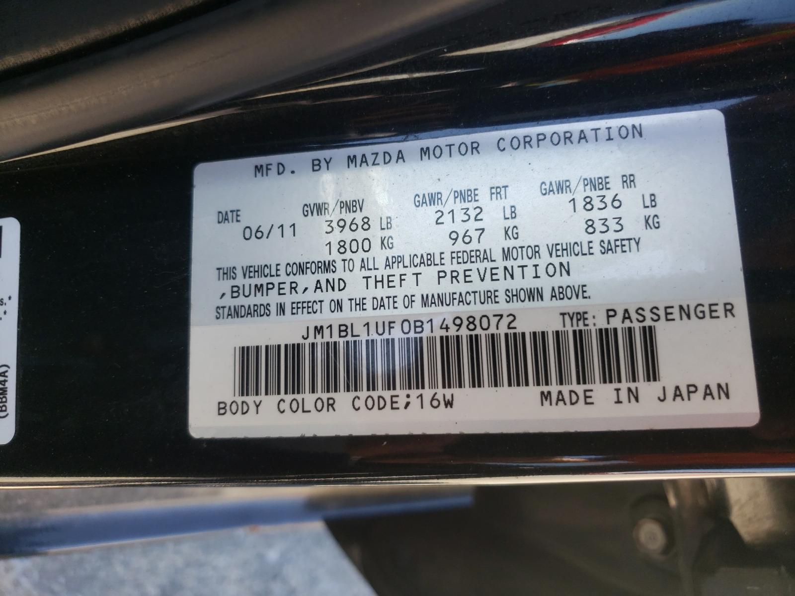 Photo 10 from auction – 2011 MAZDA 3 I with VIN JM1BL1UF0B1498072