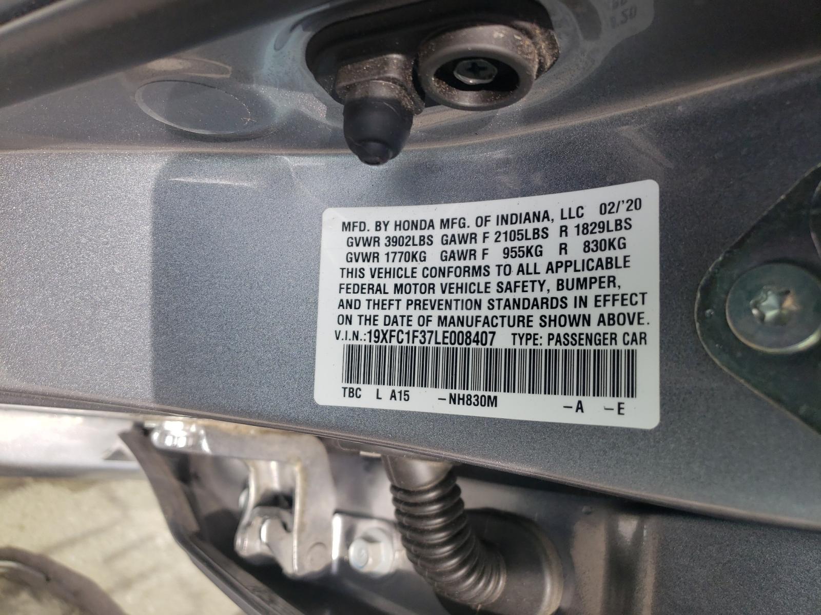 Photo 10 from auction – 2020 HONDA CIVIC EX with VIN 19XFC1F37LE008407