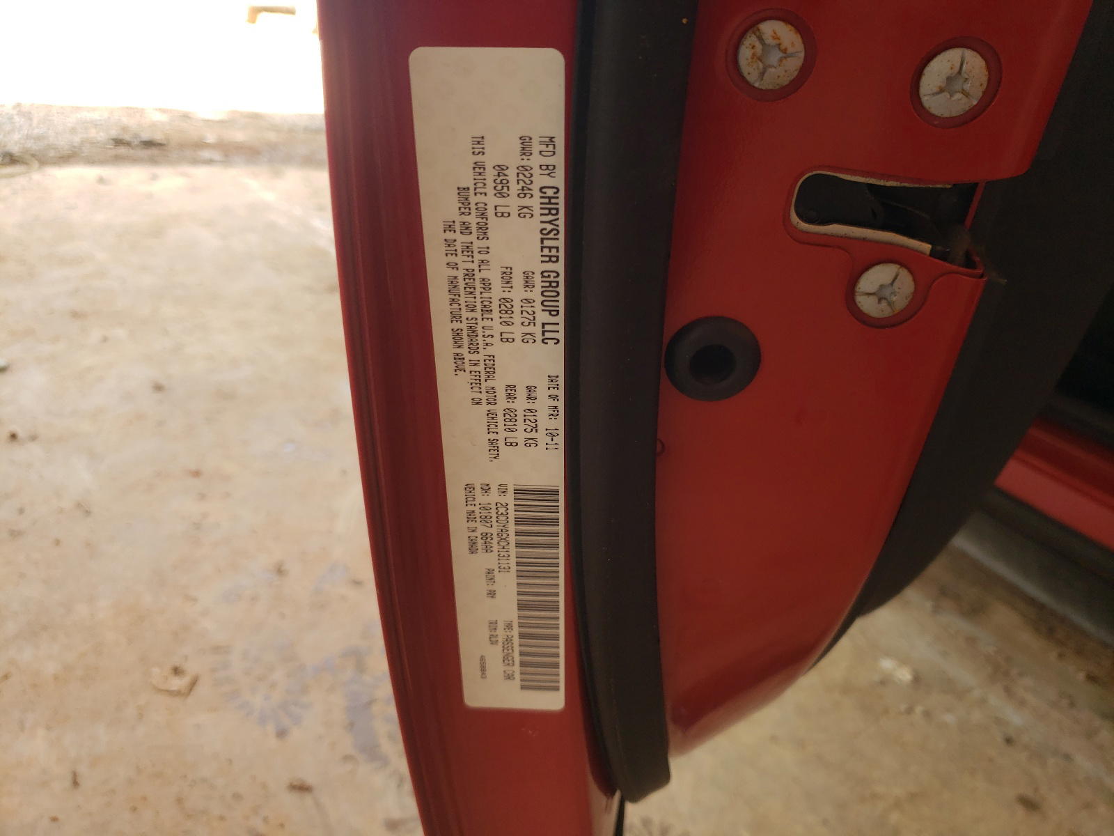 Photo 10 from auction – 2012 DODGE CHALLENGER with VIN 2C3CDYAGXCH131131