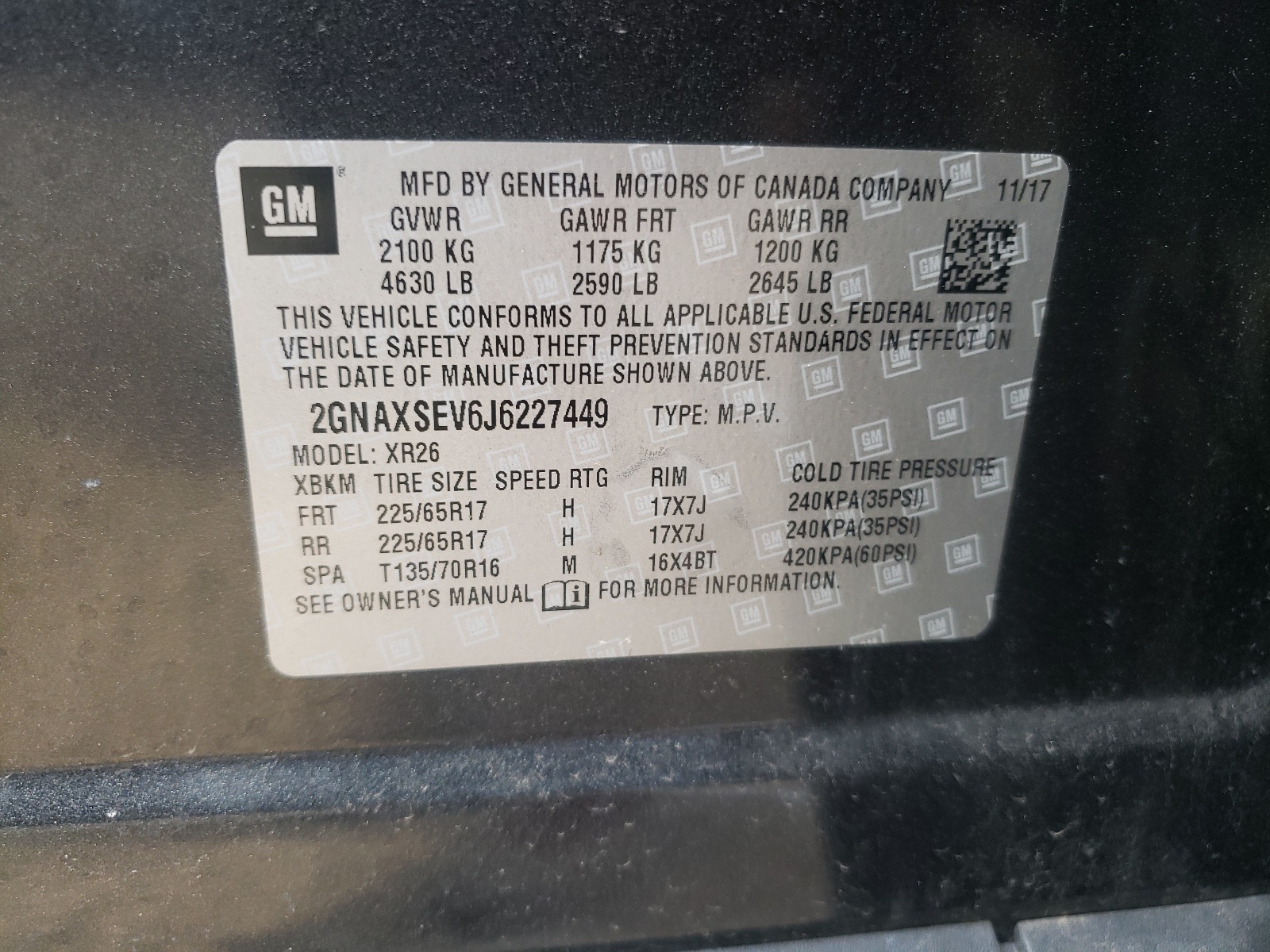 Photo 10 from auction – 2018 CHEVROLET EQUINOX LT with VIN 2GNAXSEV6J6227449