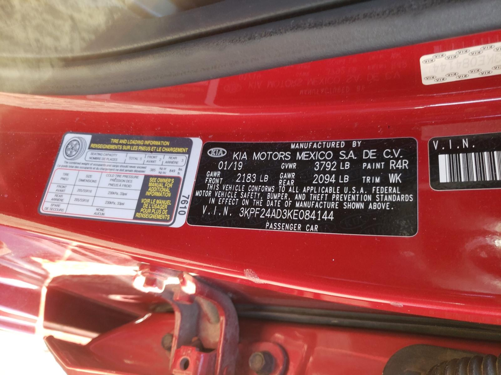 Photo 10 from auction – 2019 KIA FORTE FE with VIN 3KPF24AD3KE084144