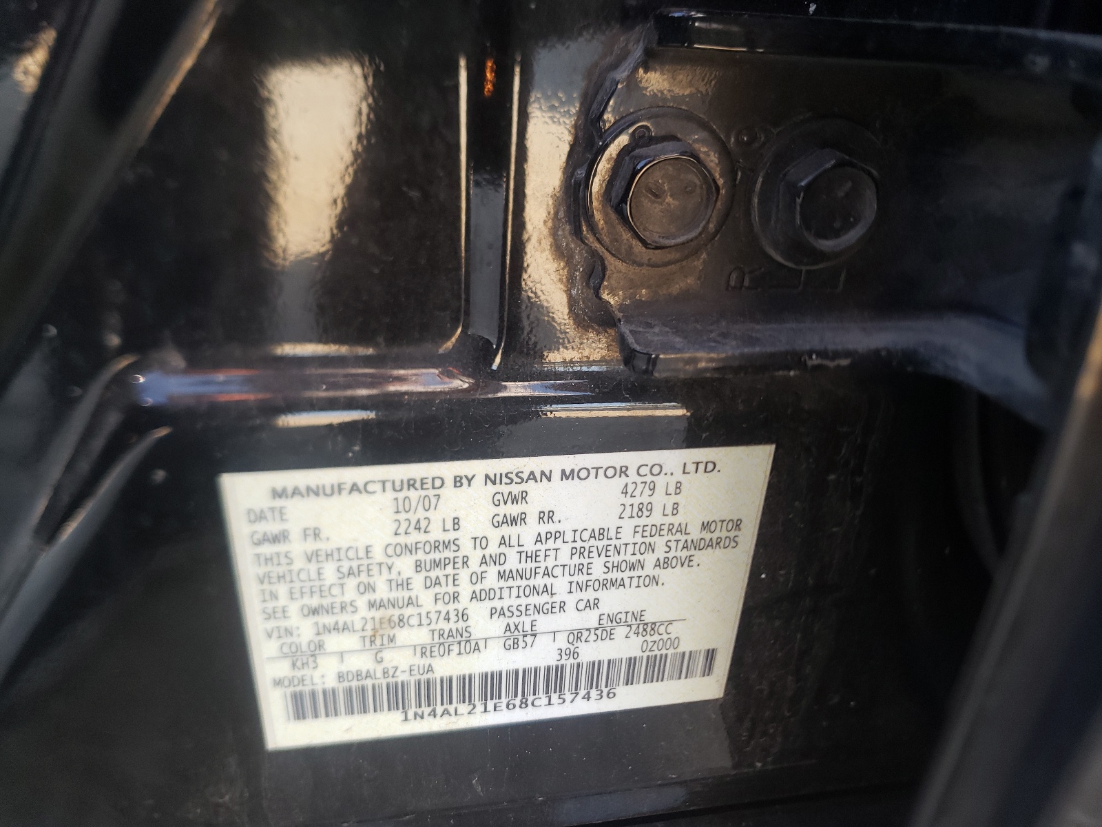 Photo 10 from auction – 2008 NISSAN ALTIMA 2.5 with VIN 1N4AL21E68C157436