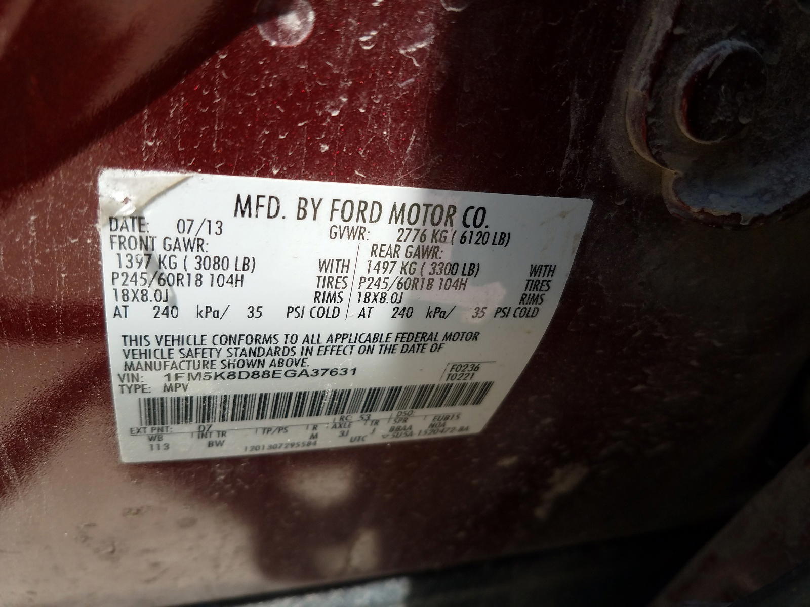 Photo 10 from auction – 2014 FORD EXPLORER X with VIN 1FM5K8D88EGA37631