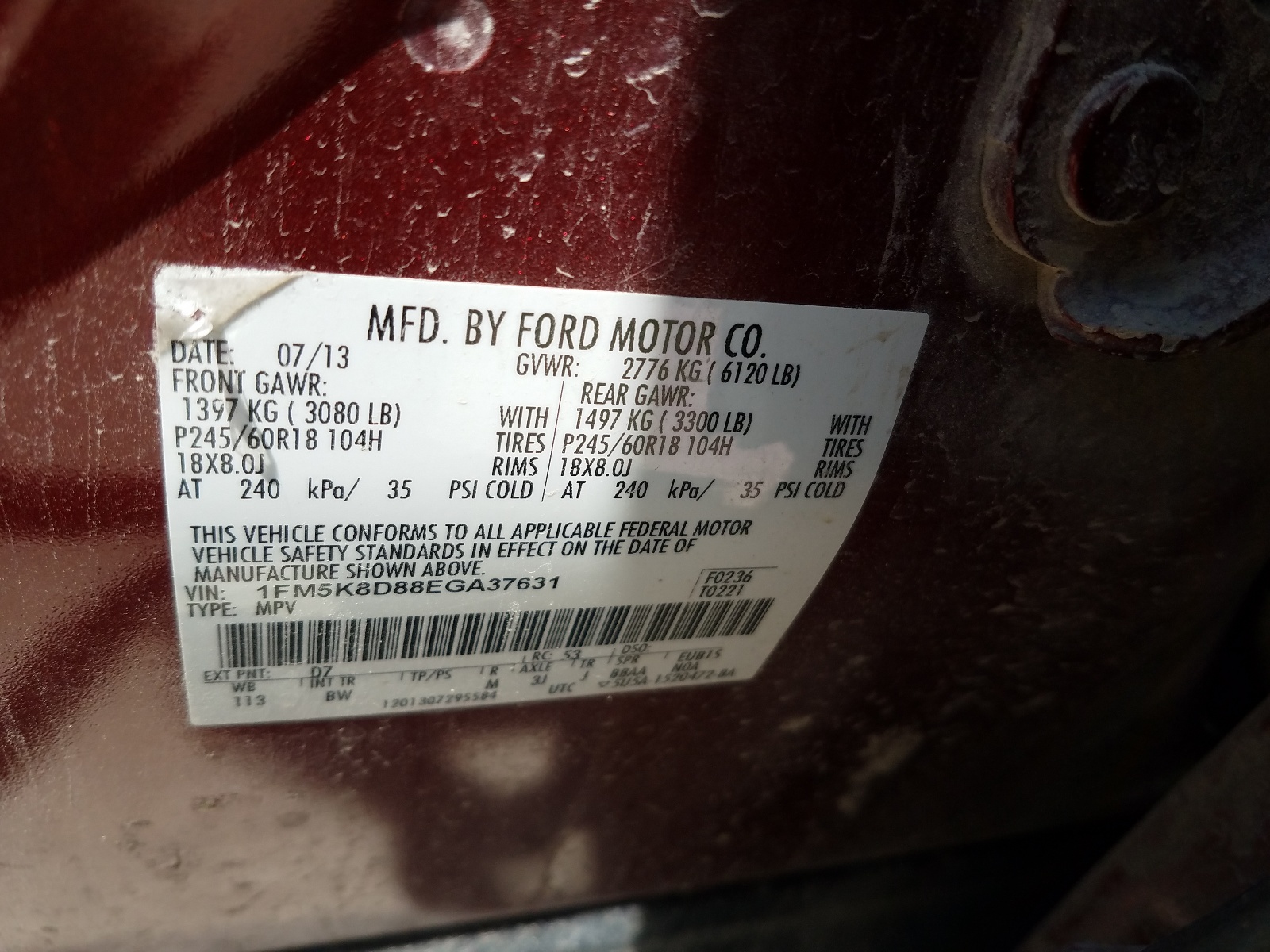 صورة رقم 10 من المزاد - 2014 FORD EXPLORER X مع VIN 1FM5K8D88EGA37631