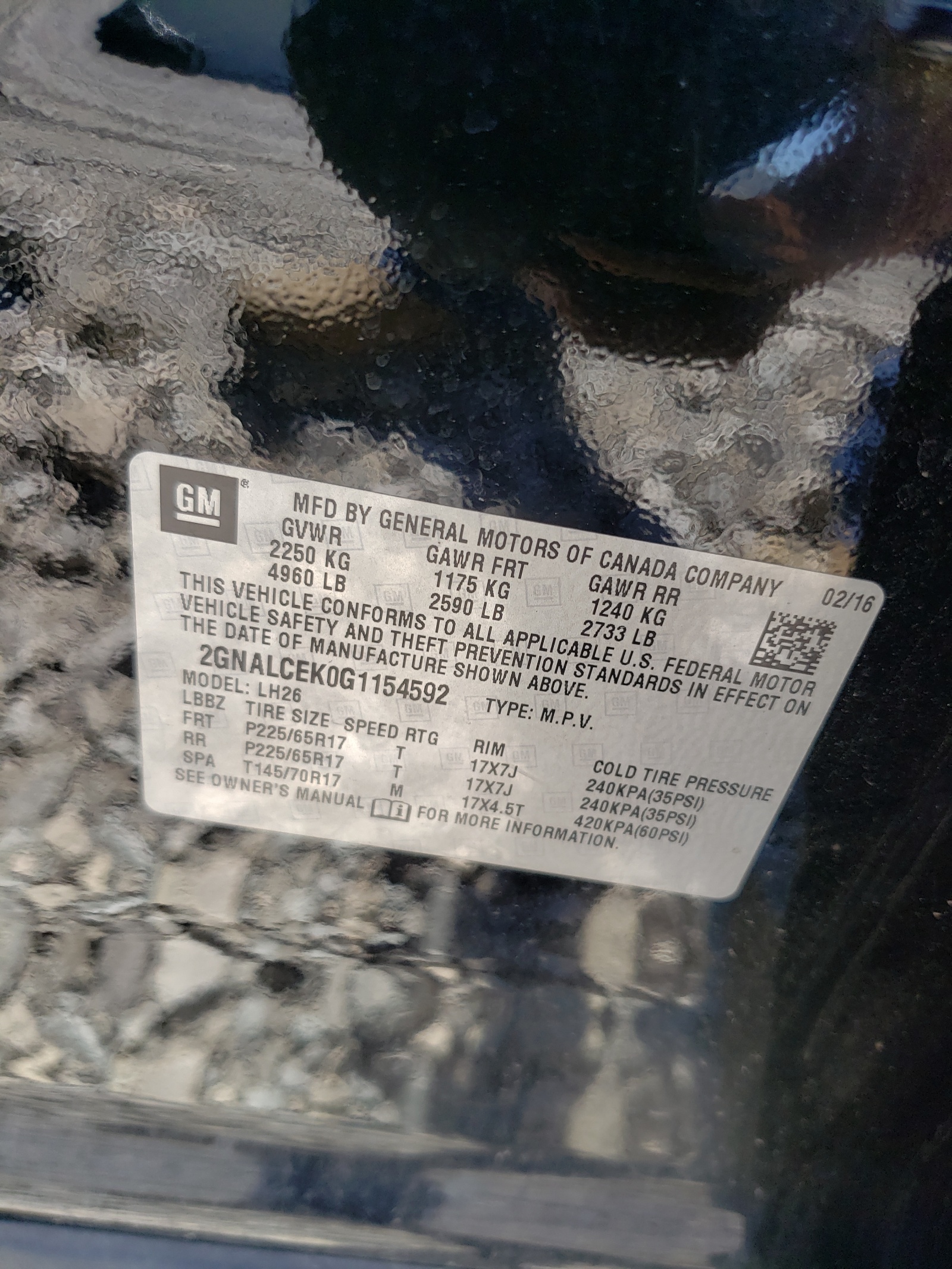 Photo 10 from auction – 2016 CHEVROLET EQUINOX LT with VIN 2GNALCEK0G1154592
