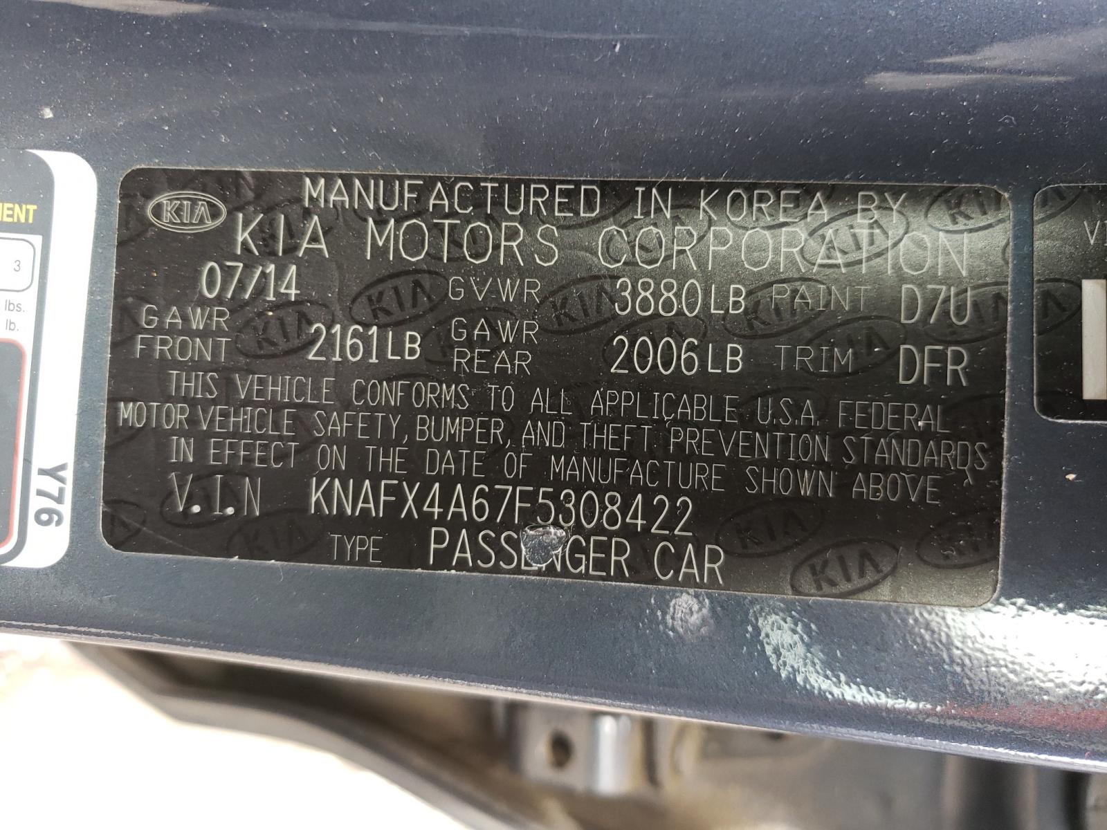 Photo 10 from auction – 2015 KIA FORTE LX with VIN KNAFX4A67F5308422