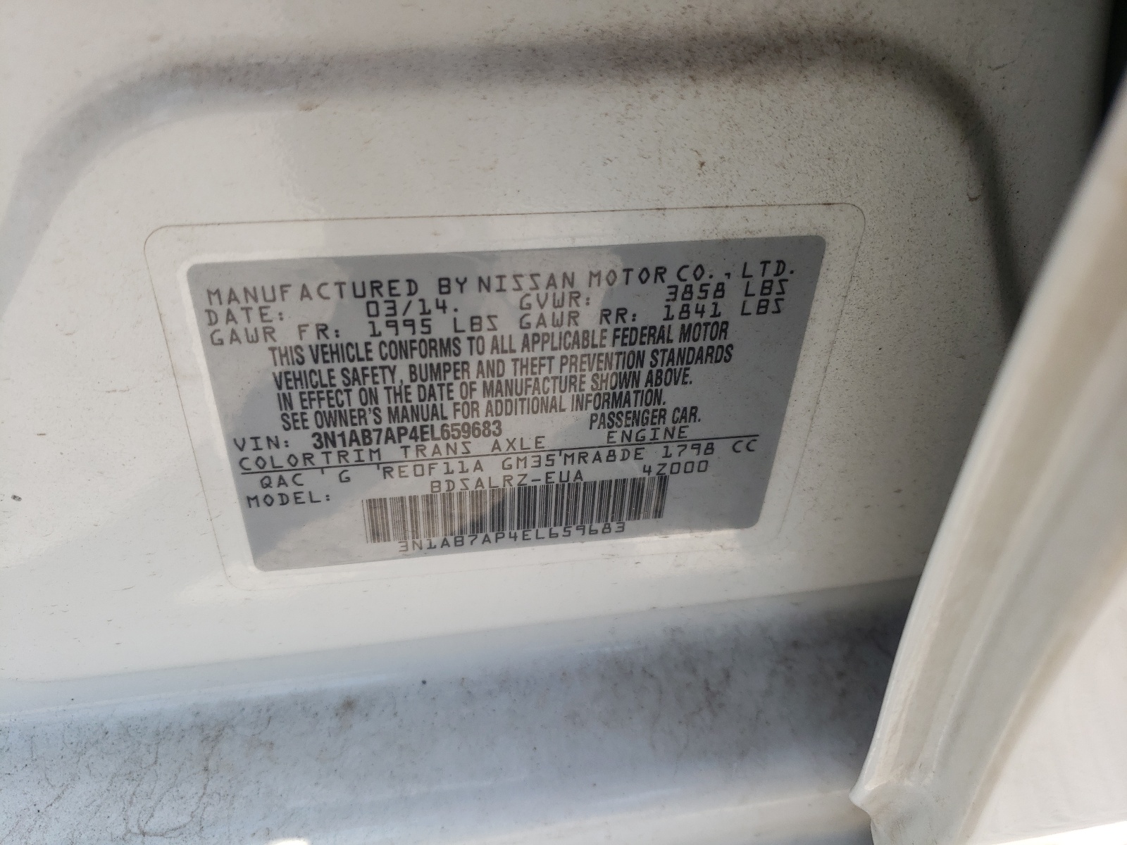 Photo 10 from auction – 2014 NISSAN SENTRA S with VIN 3N1AB7AP4EL659683