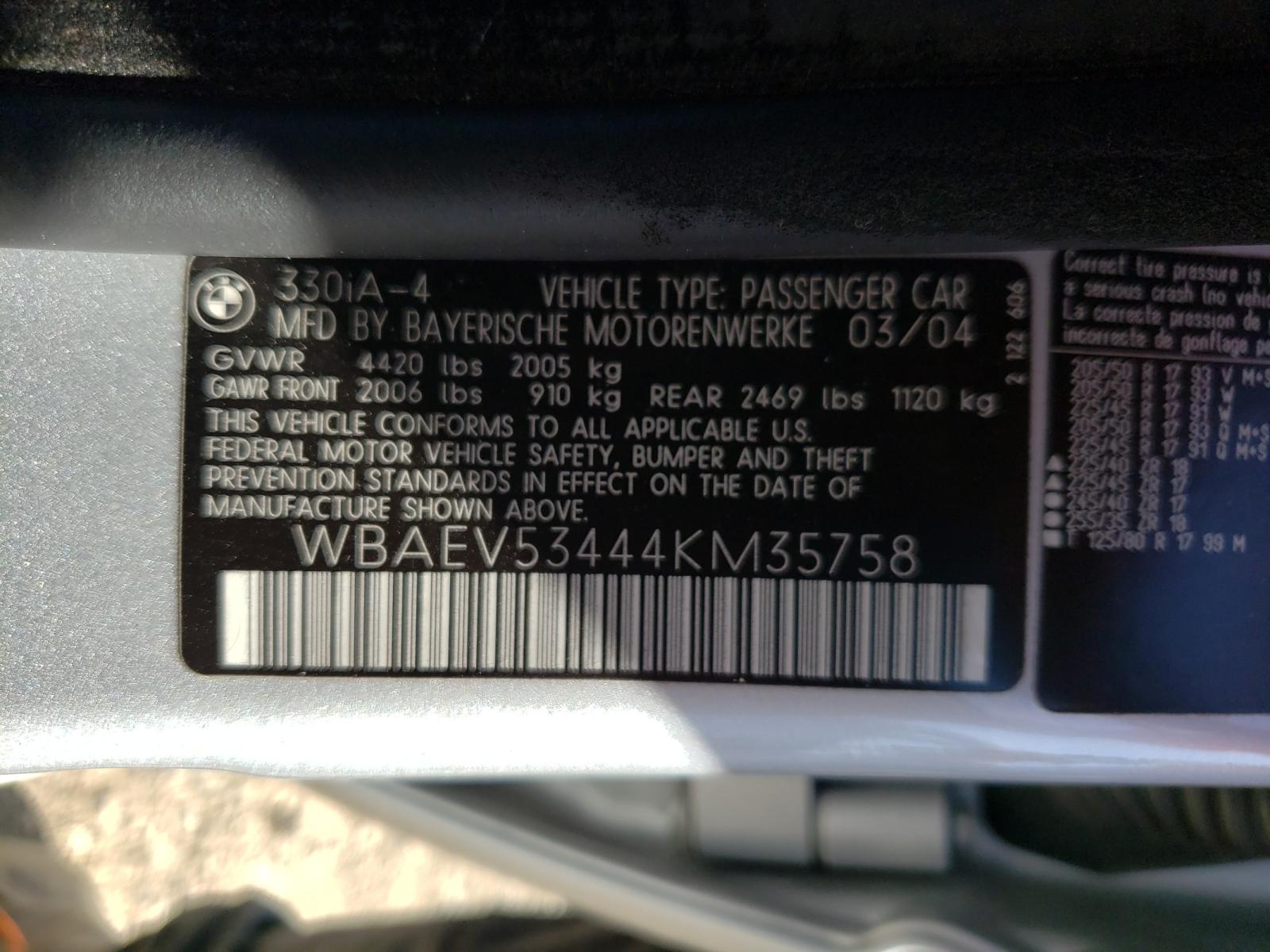 Photo 10 from auction – 2004 BMW 330 I with VIN WBAEV53444KM35758