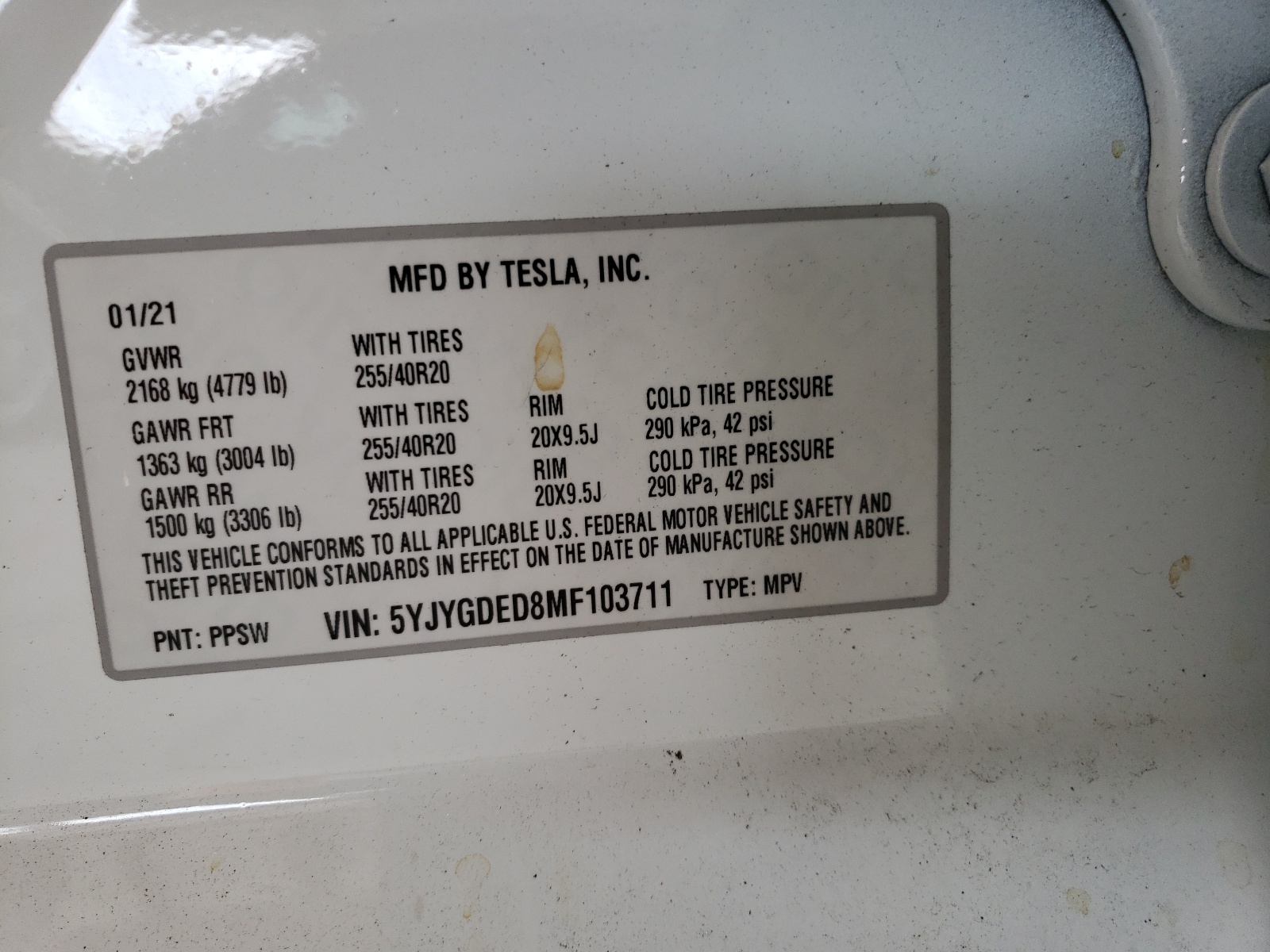 Zdjęcie 10 z aukcji – 2021 TESLA MODEL Y z VIN 5YJYGDED8MF103711