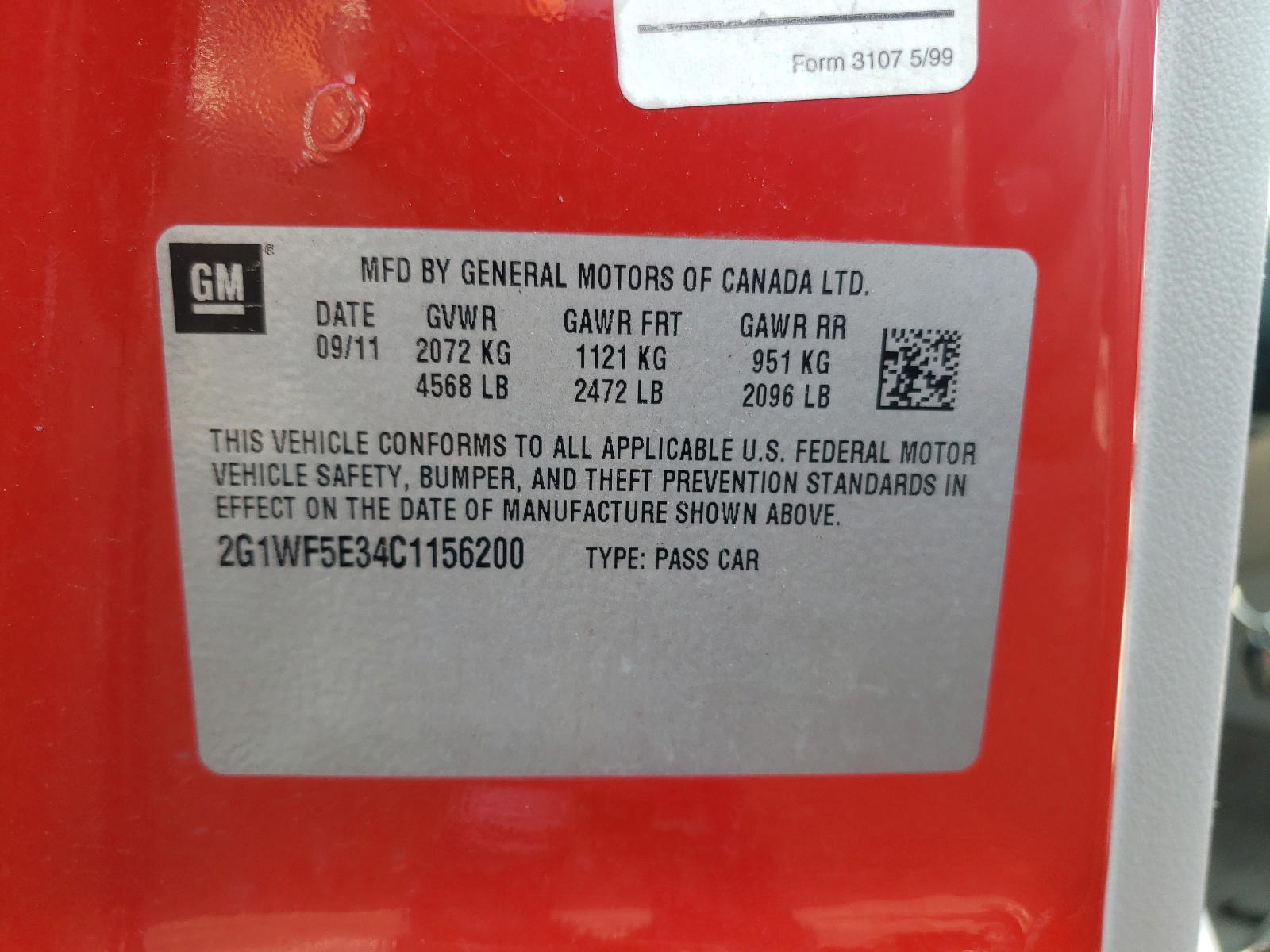 Photo 10 from auction – 2012 CHEVROLET IMPALA LS with VIN 2G1WF5E34C1156200