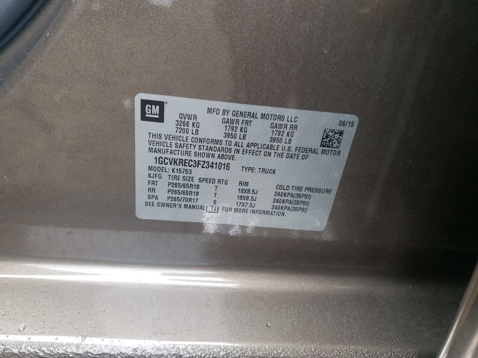 Photo 10 from auction – 2015 CHEVROLET SILVERADO with VIN 1GCVKREC3FZ341016