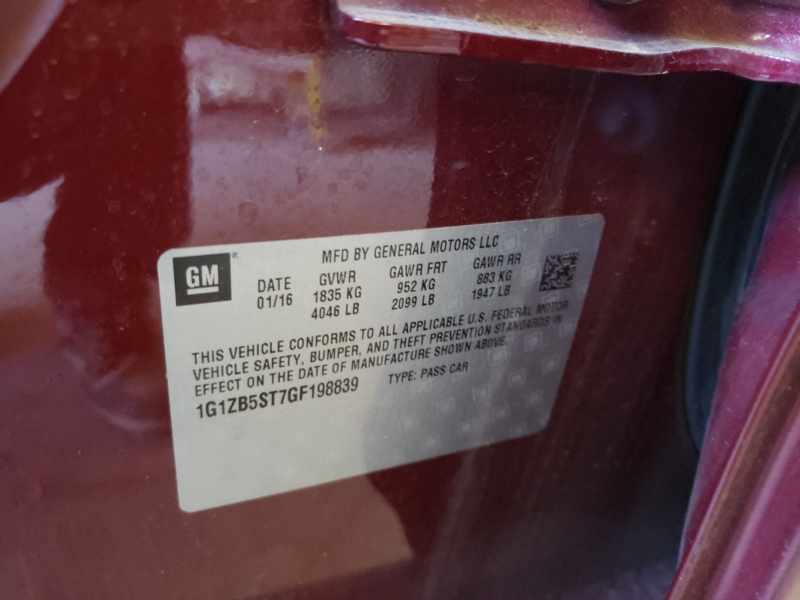 Photo 10 from auction – 2016 CHEVROLET MALIBU LS with VIN 1G1ZB5ST7GF198839