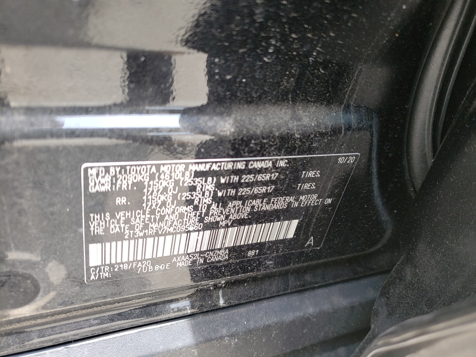 Photo 10 from auction – 2021 TOYOTA RAV4 XLE with VIN 2T3W1RFV7MC095660