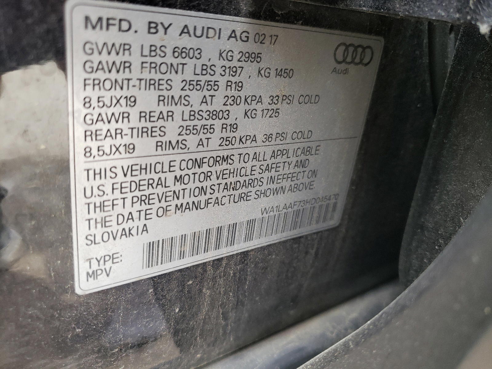 Photo 10 from auction – 2017 AUDI Q7 PREMIUM with VIN WA1LAAF73HD045470