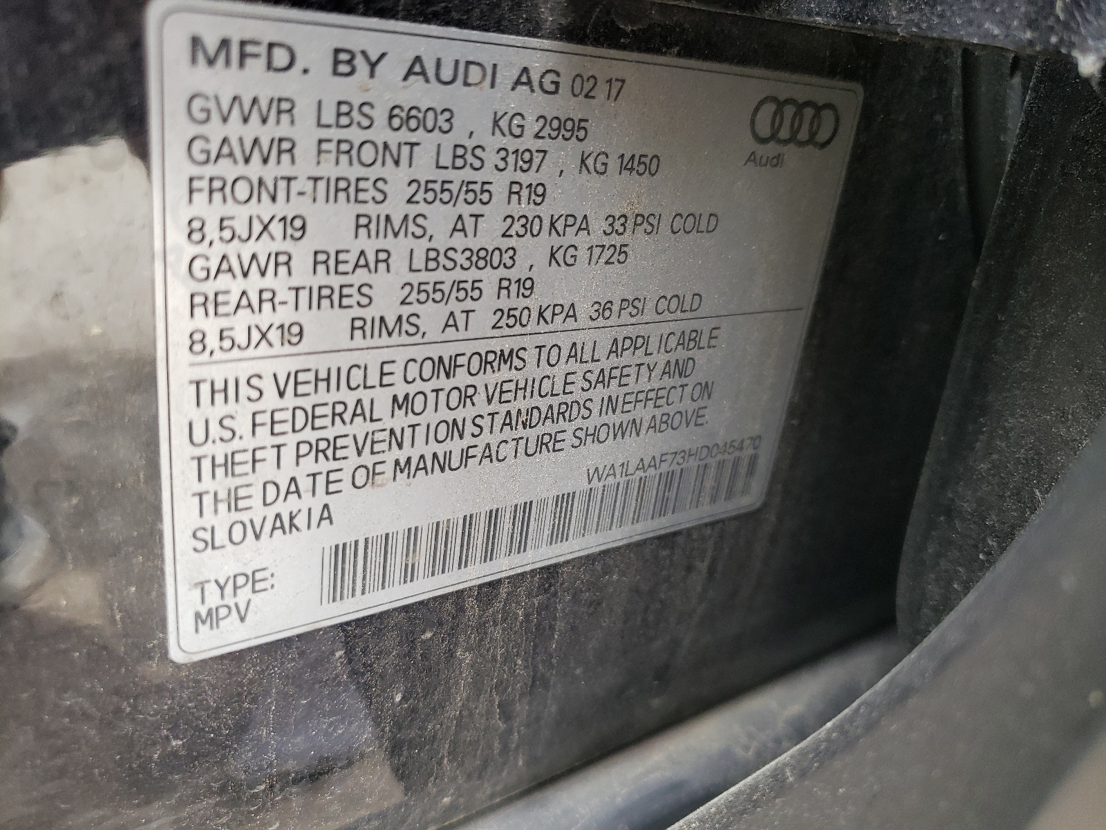 صورة رقم 10 من المزاد - 2017 AUDI Q7 PREMIUM مع VIN WA1LAAF73HD045470