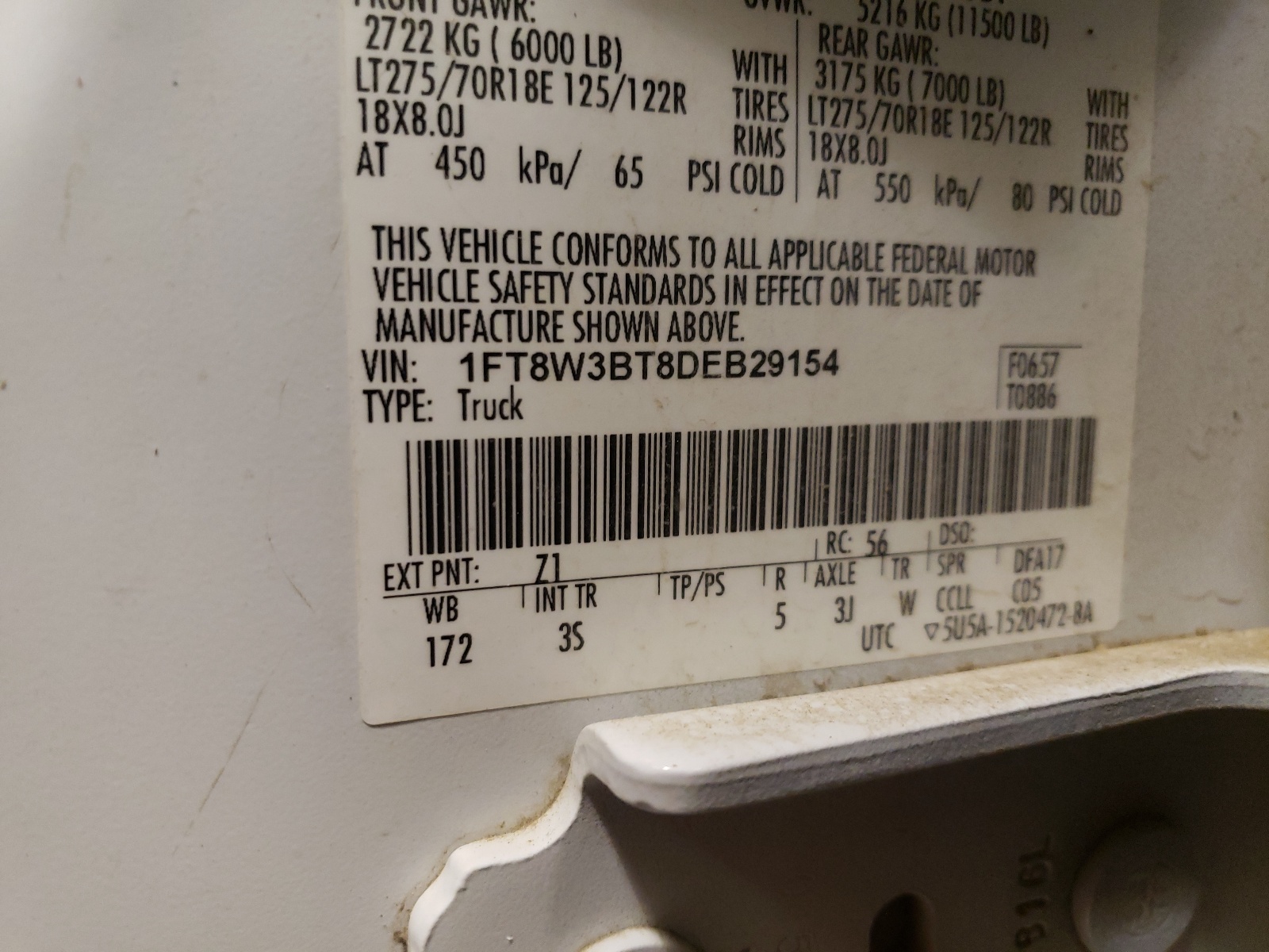 Photo 10 from auction – 2013 FORD F350 SUPER with VIN 1FT8W3BT8DEB29154
