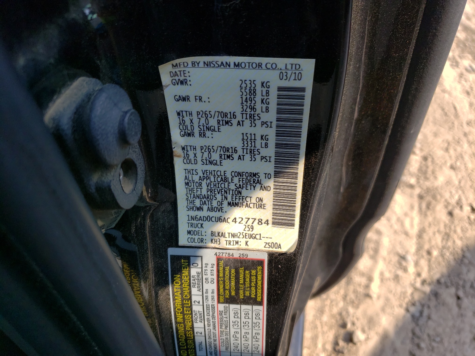 Photo 10 from auction – 2010 NISSAN FRONTIER K with VIN 1N6AD0CU6AC427784