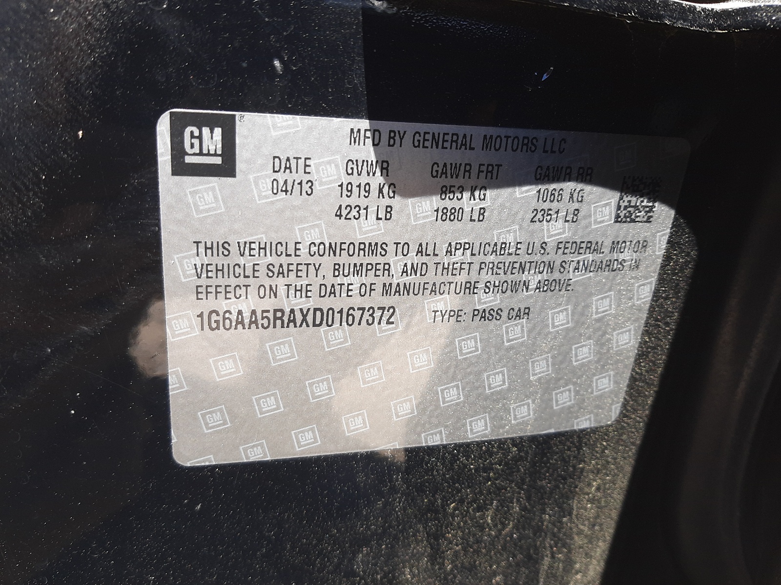 Photo 10 from auction – 2013 CADILLAC ATS with VIN 1G6AA5RAXD0167372