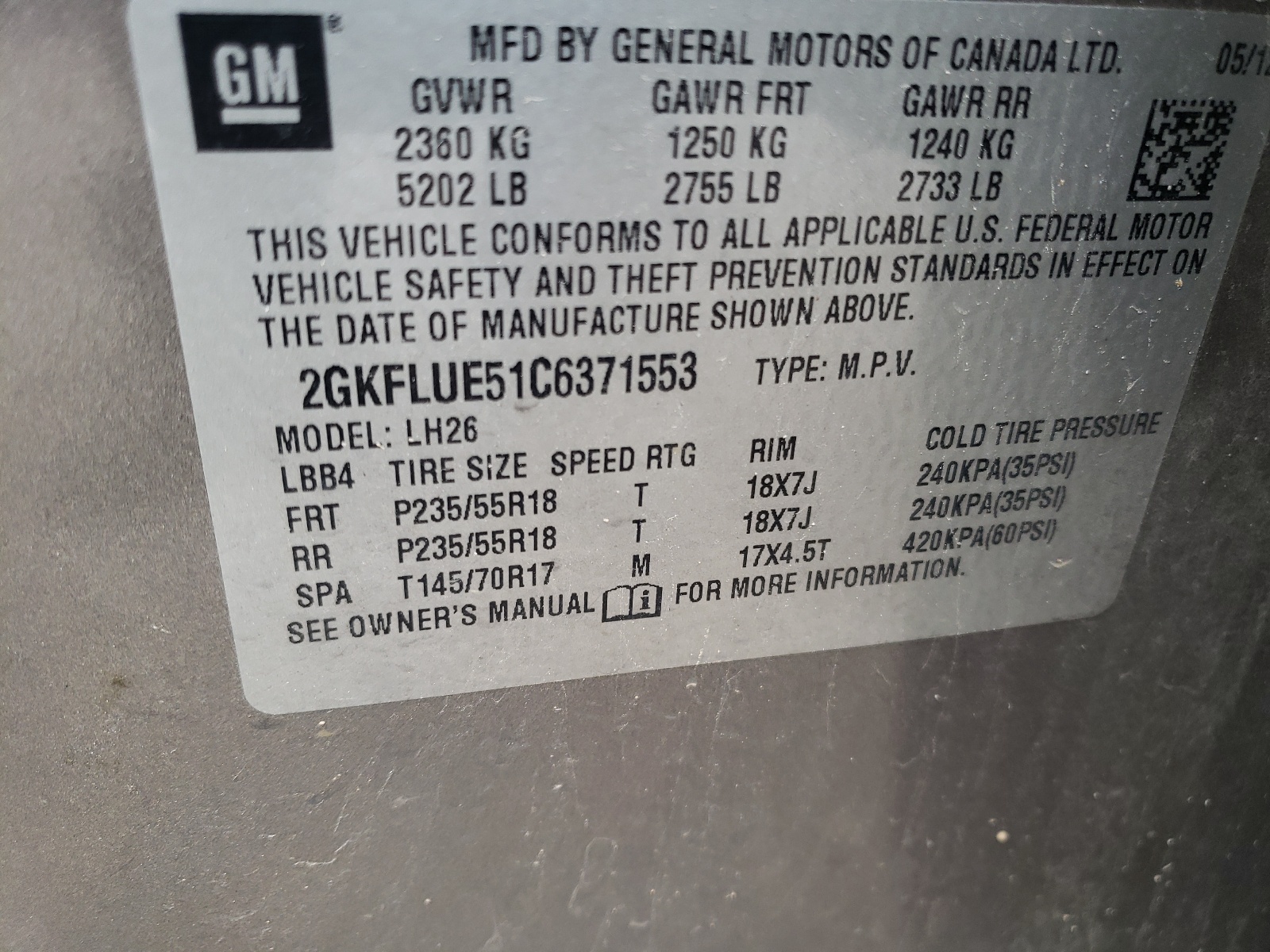 Фото 10 с аукциона – 2012 GMC TERRAIN SL с VIN 2GKFLUE51C6371553