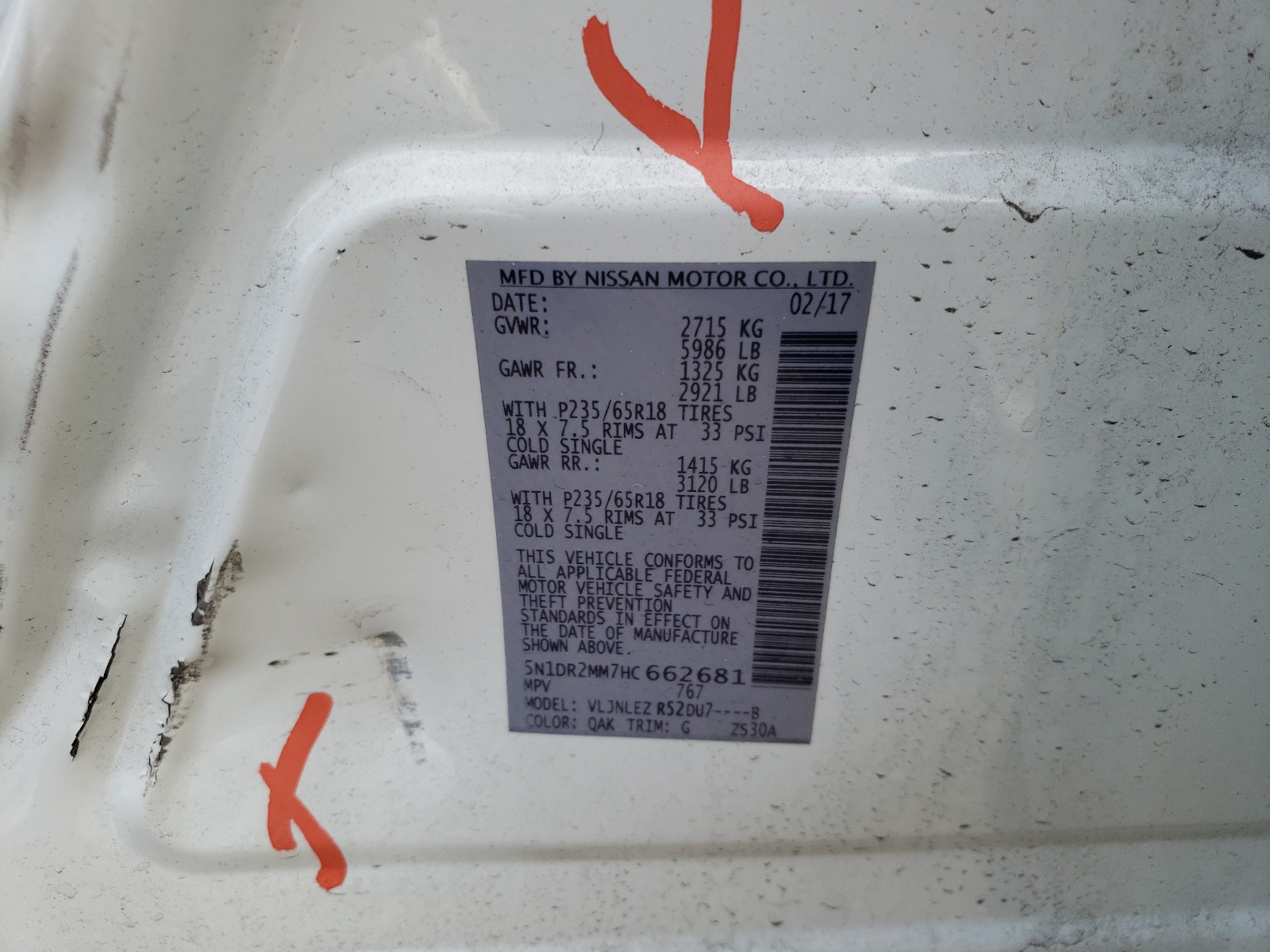 Photo 10 from auction – 2017 NISSAN PATHFINDER with VIN 5N1DR2MM7HC662681
