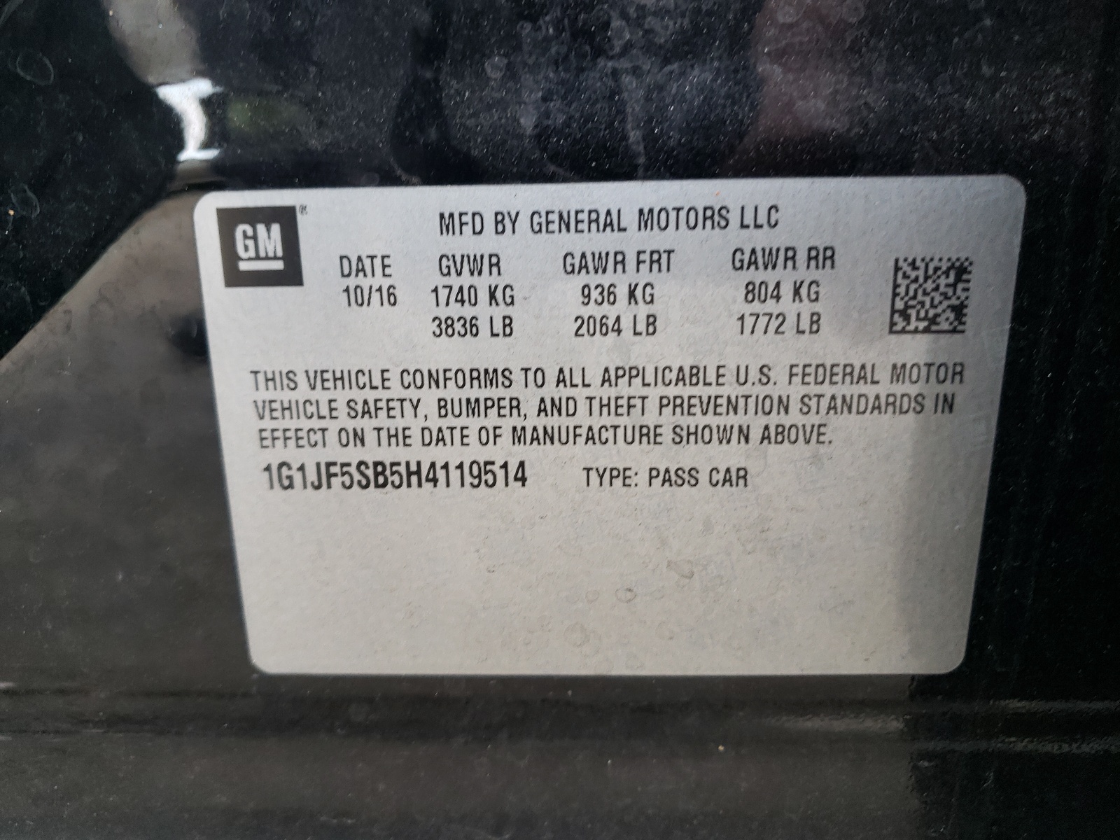 Photo 10 from auction – 2017 CHEVROLET SONIC PREM with VIN 1G1JF5SB5H4119514