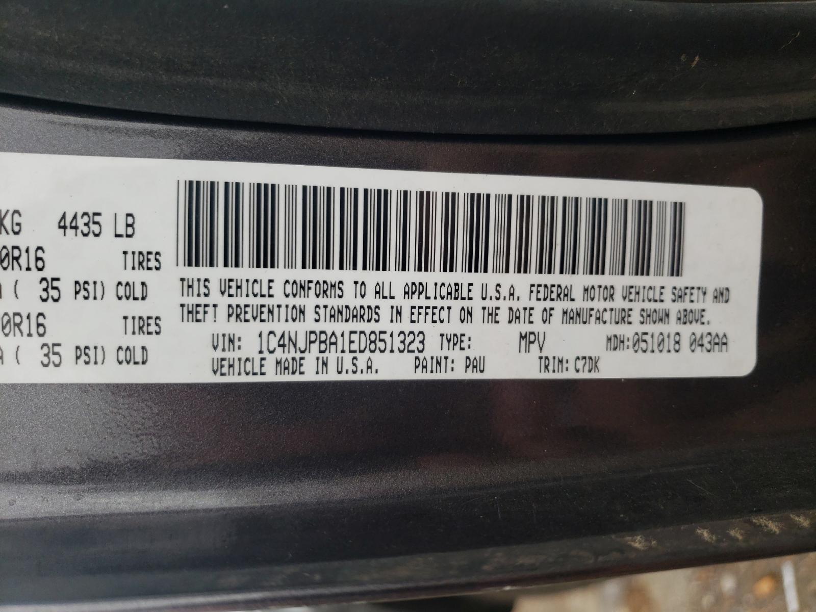Photo 10 from auction – 2014 JEEP PATRIOT SP with VIN 1C4NJPBA1ED851323