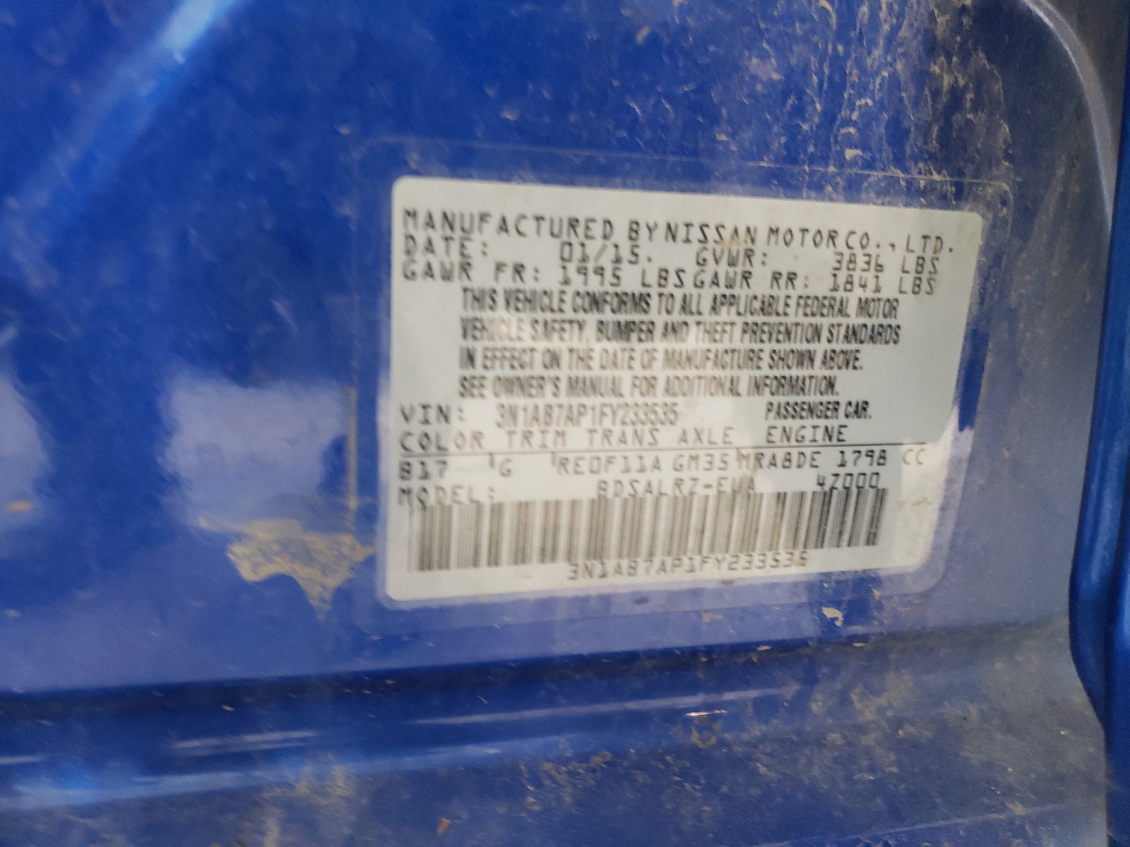 Photo 10 from auction – 2015 NISSAN SENTRA S with VIN 3N1AB7AP1FY233535