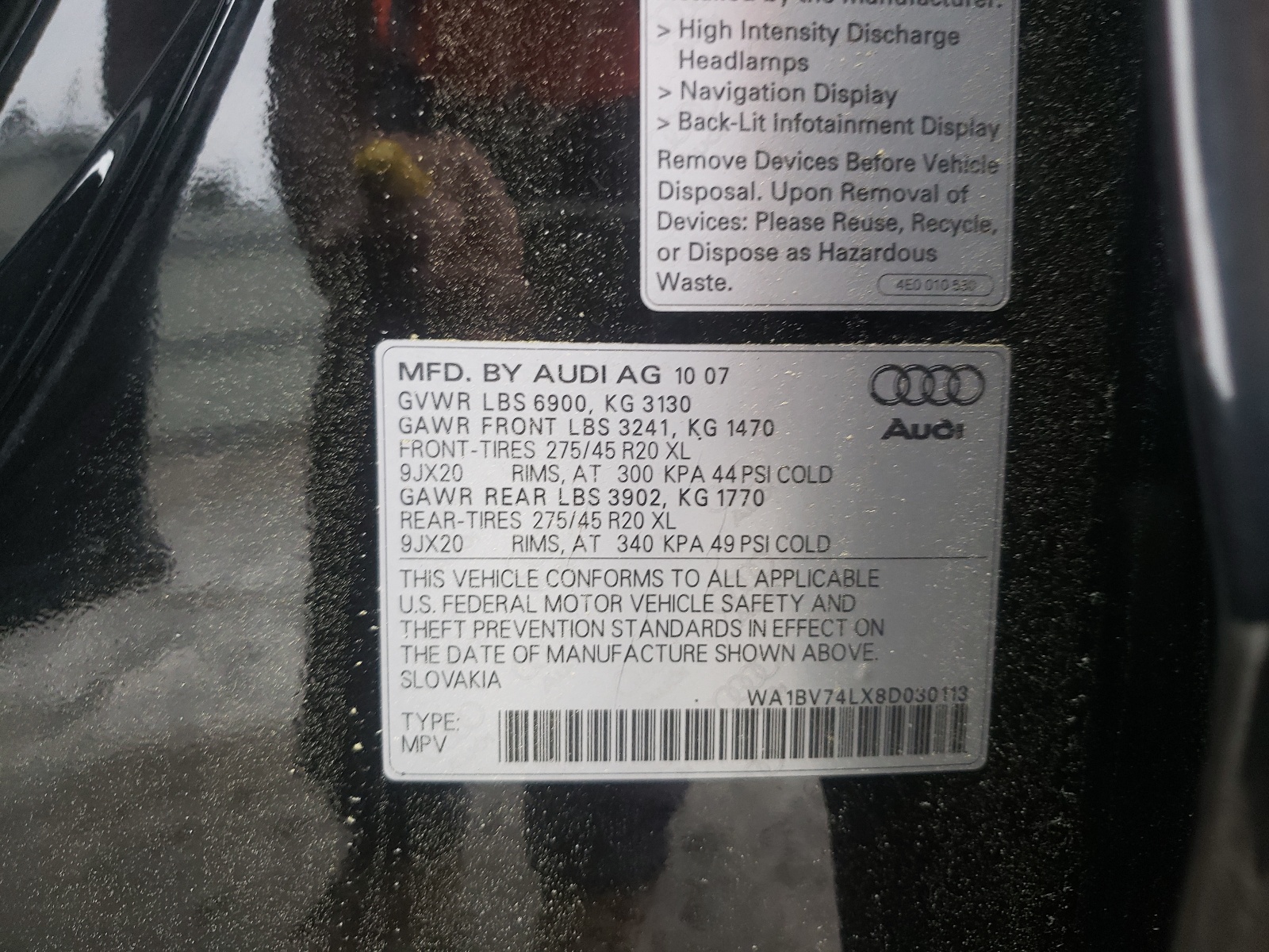 Photo 10 from auction – 2008 AUDI Q7 4.2 QUA with VIN WA1BV74LX8D030113